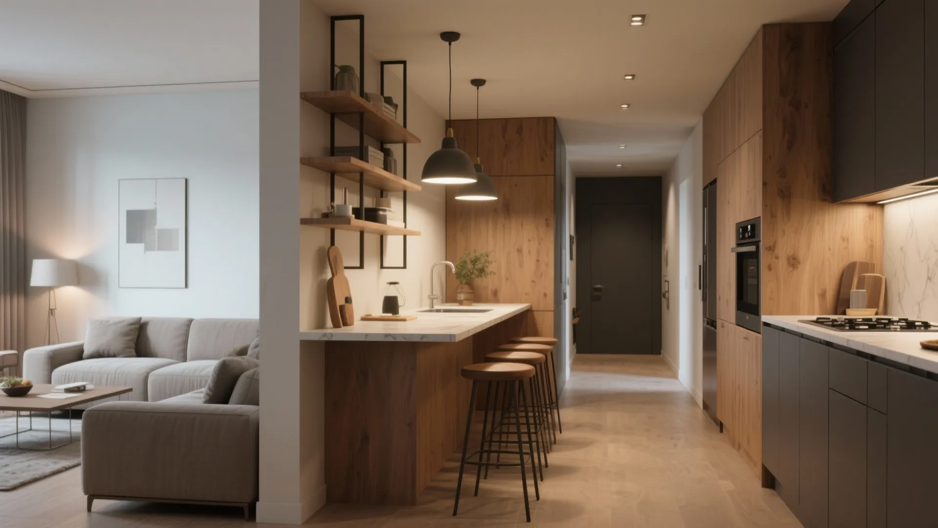 2. A multifunctional island as divider and storage hero