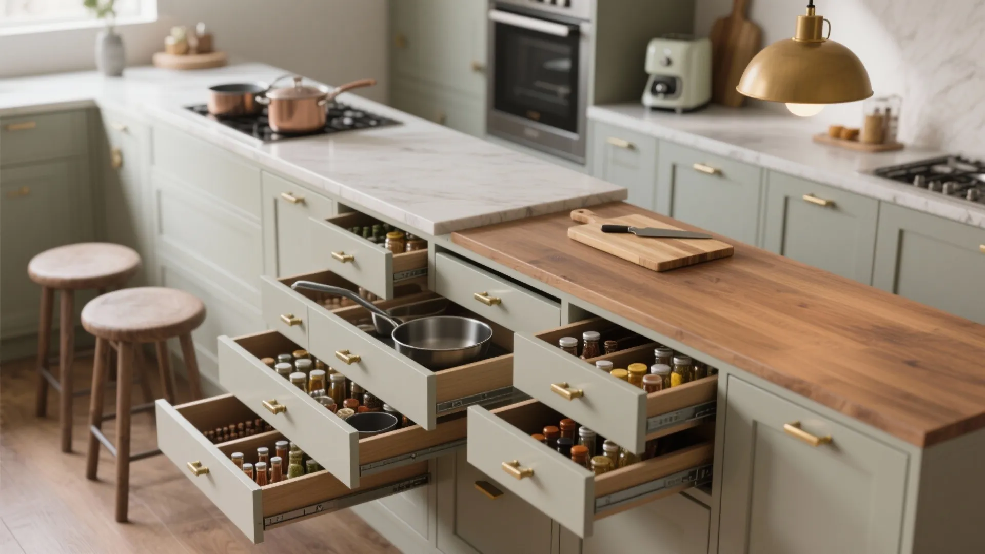 1. Multi‑use island with storage and seating