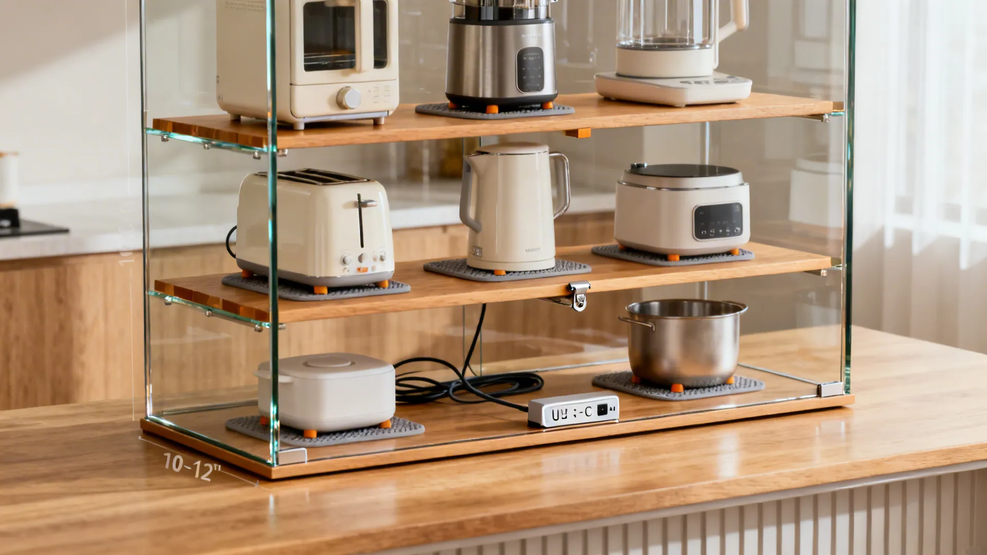 5) Island-End Showcase With Glass and Integrated Charging