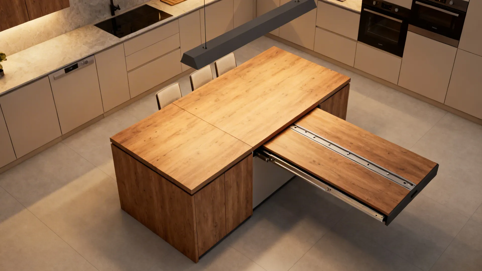 Slide-out dining extension from the island