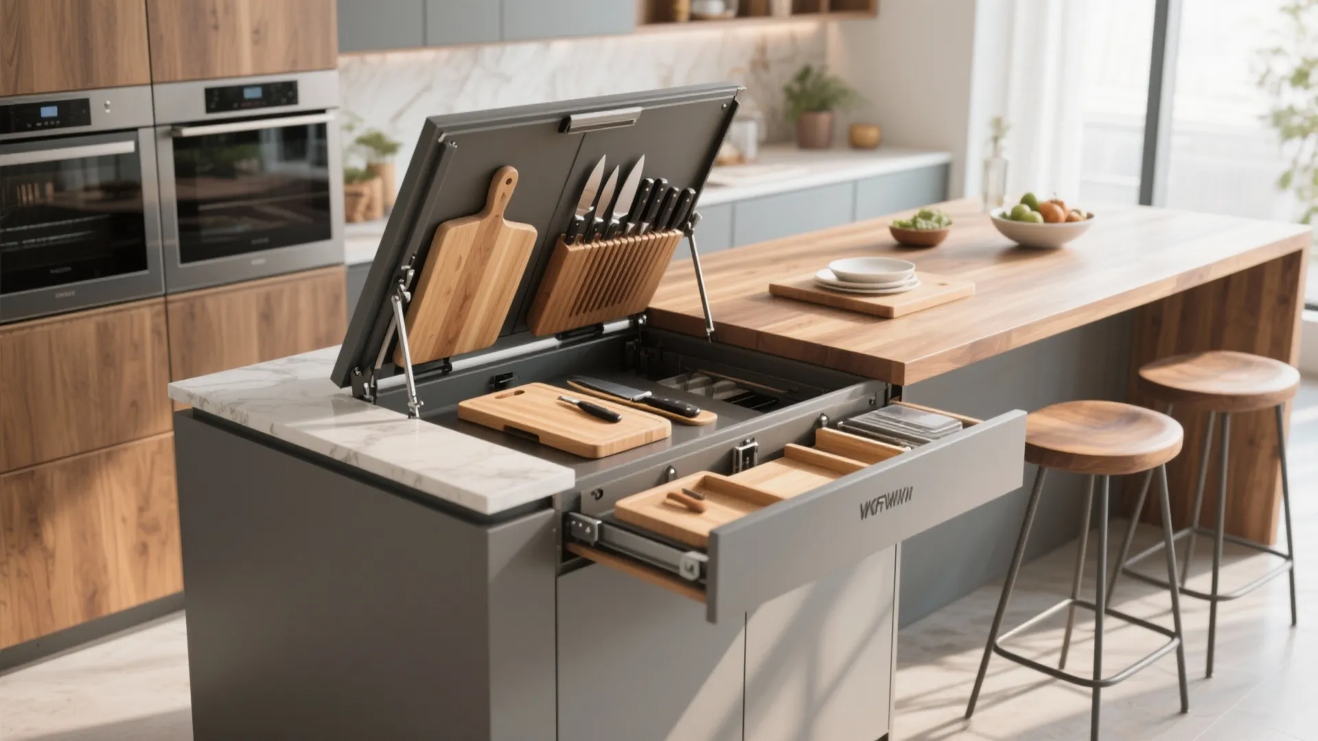 4. Multi-functional island with foldable top