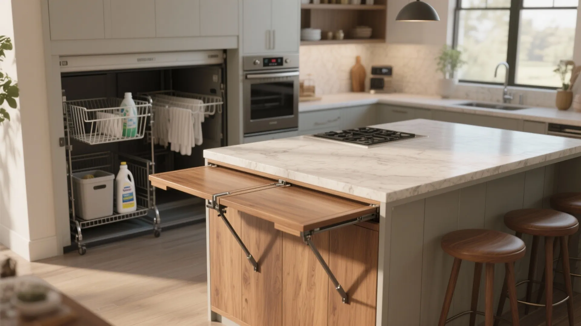 3. Multi-use island: folding station + appliance garage