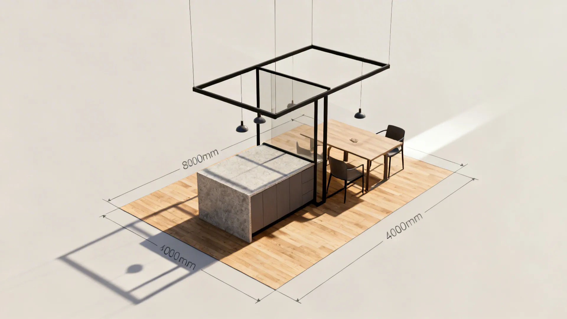 Island + Overhead Frame: The Culinary Stage