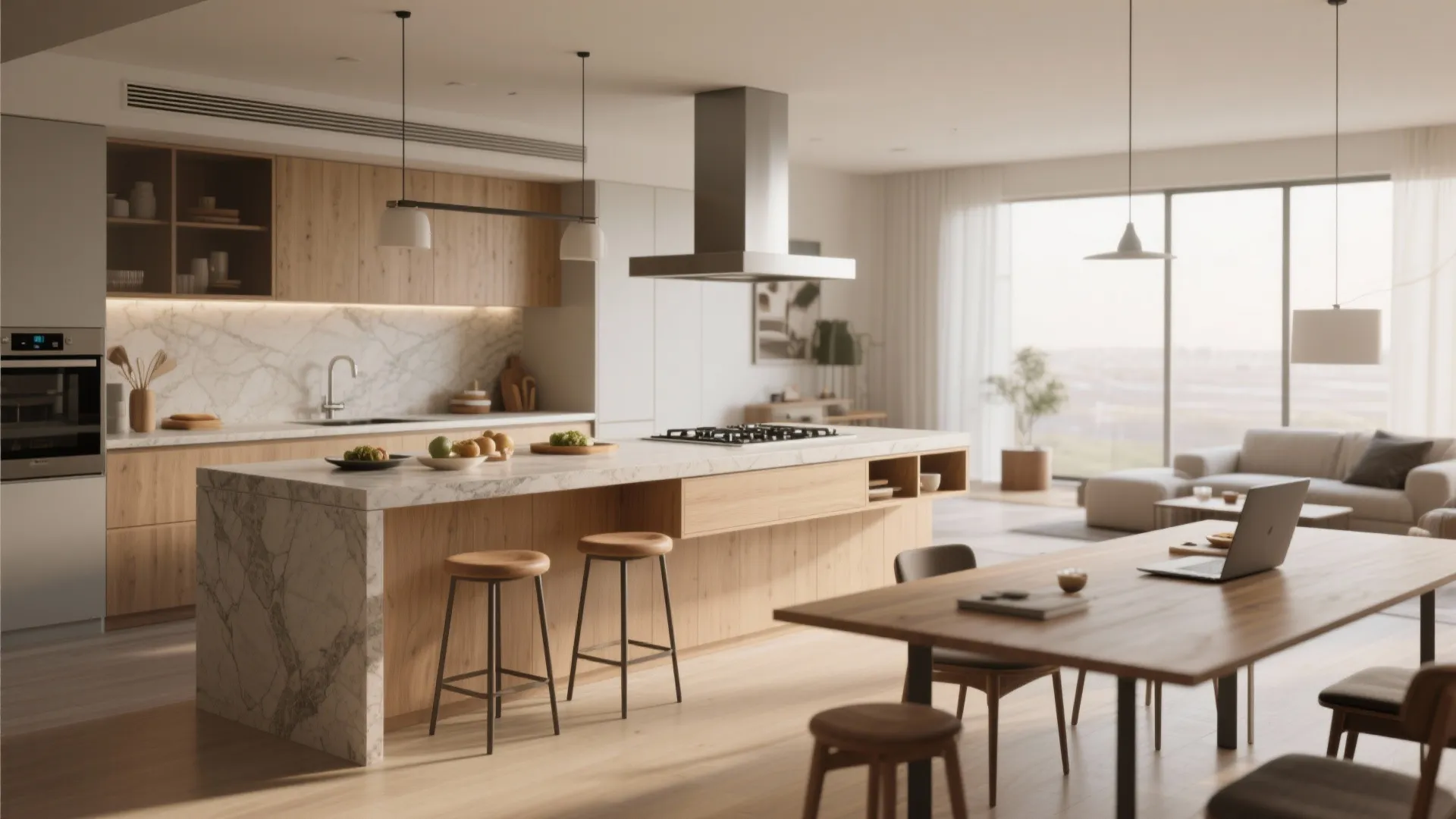 1. Open-plan living with a multifunctional island