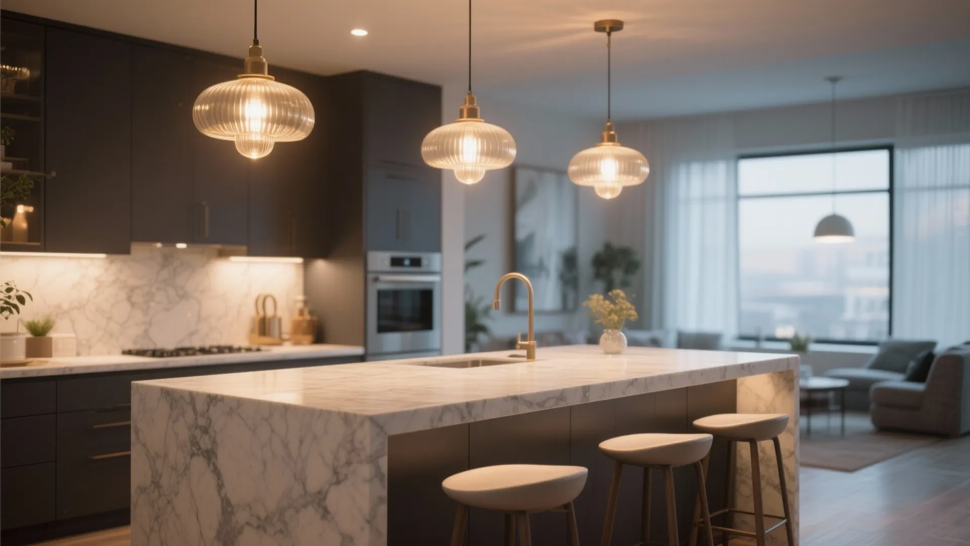 4. Statement Lighting Over the Island