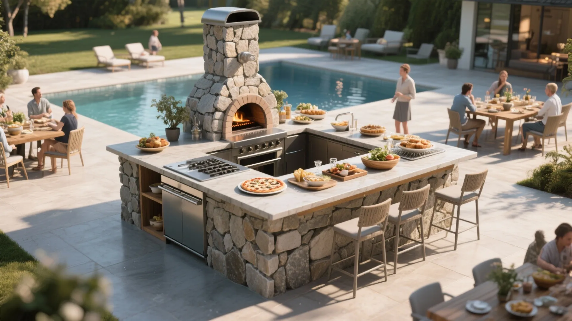2. Central Island with Built-in Pizza Oven