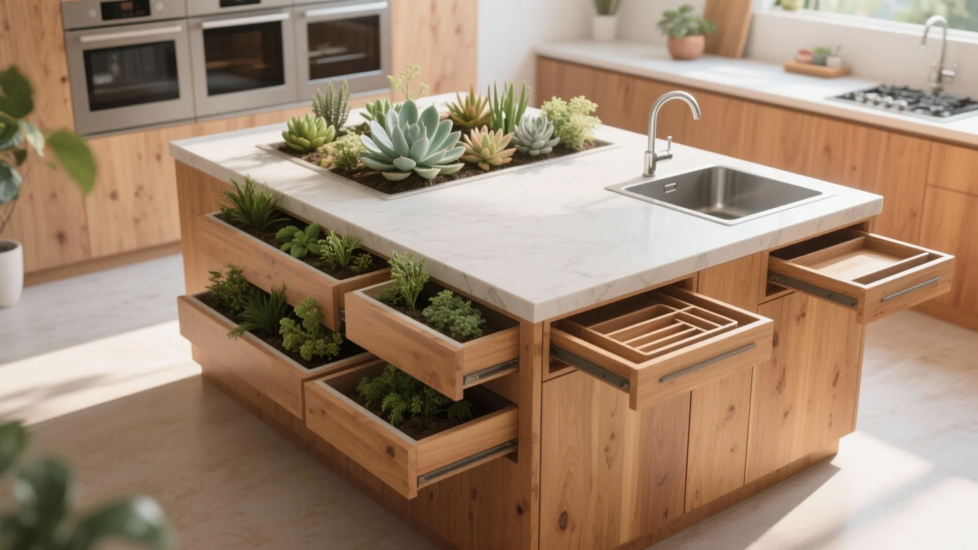 2. Multi-use island that’s part prep zone, part planter