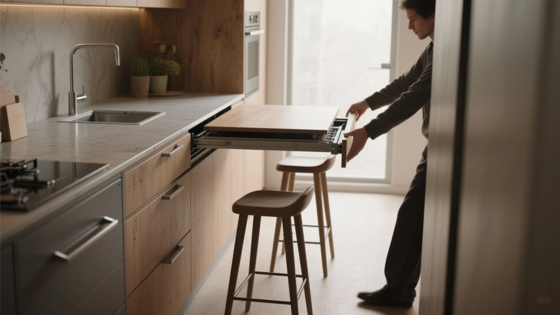 3. Island with a pull-out or fold-away table