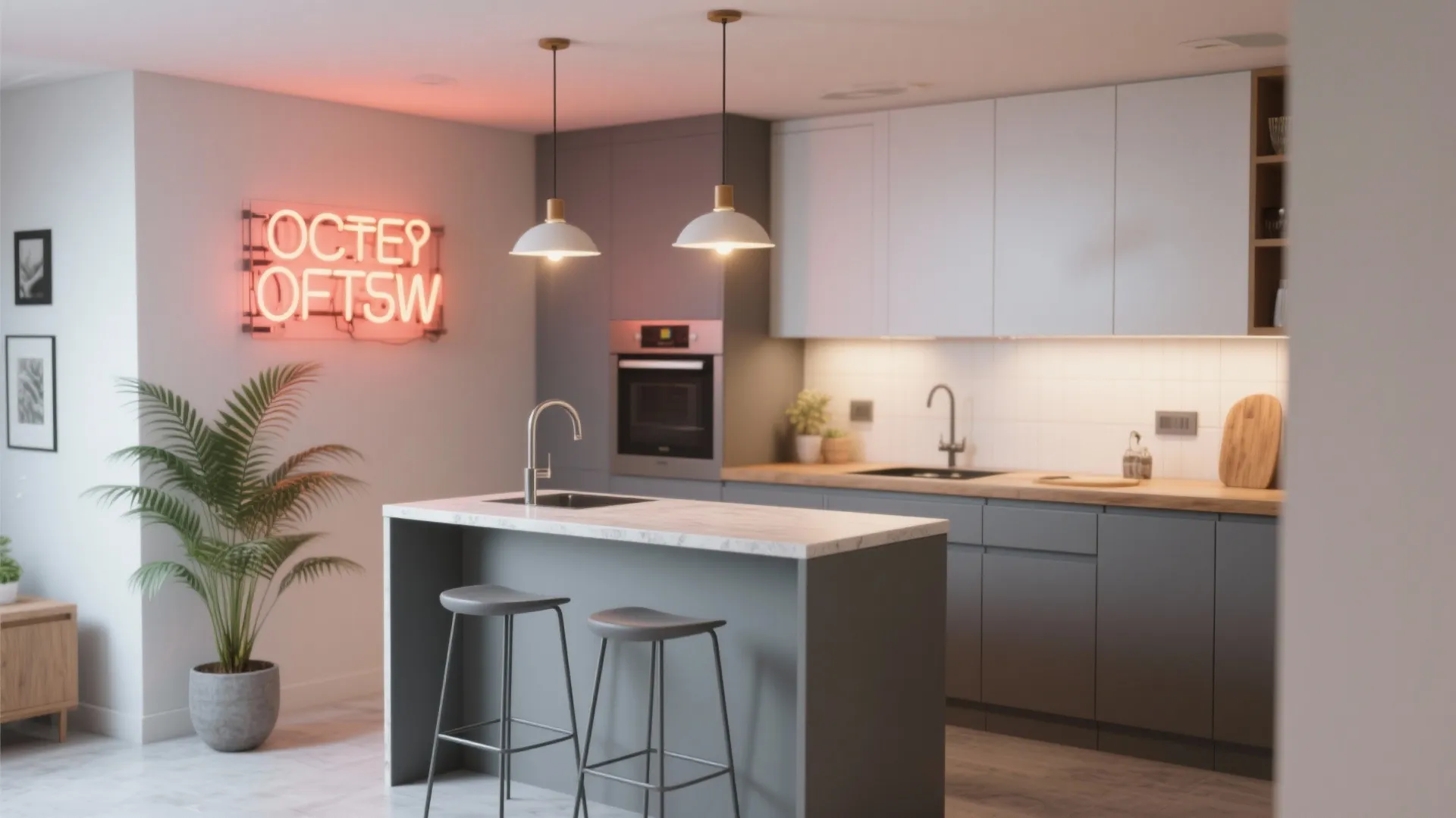 4. Play with island seating and lighting