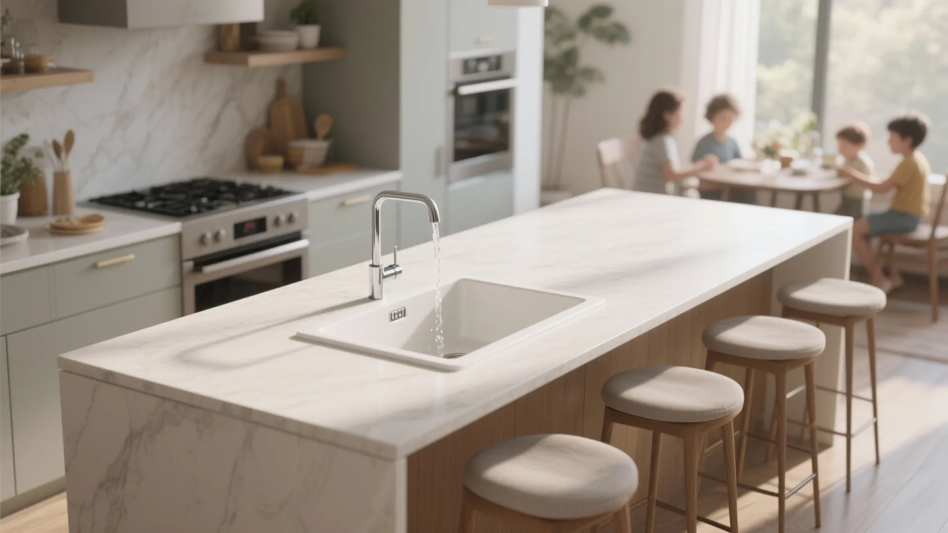 5. Dual-Purpose Island with Integrated Sink and Seating