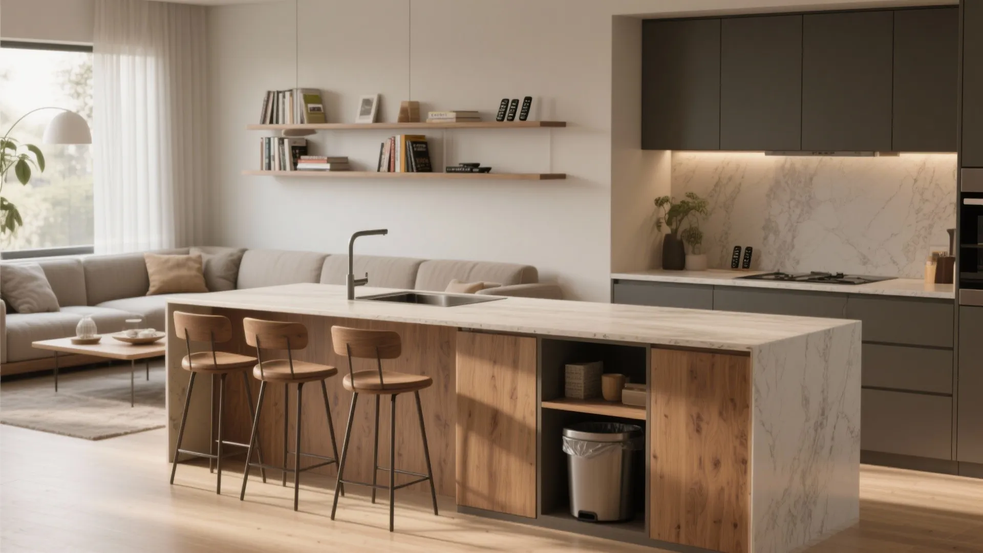 1. Island that doubles as sofa back