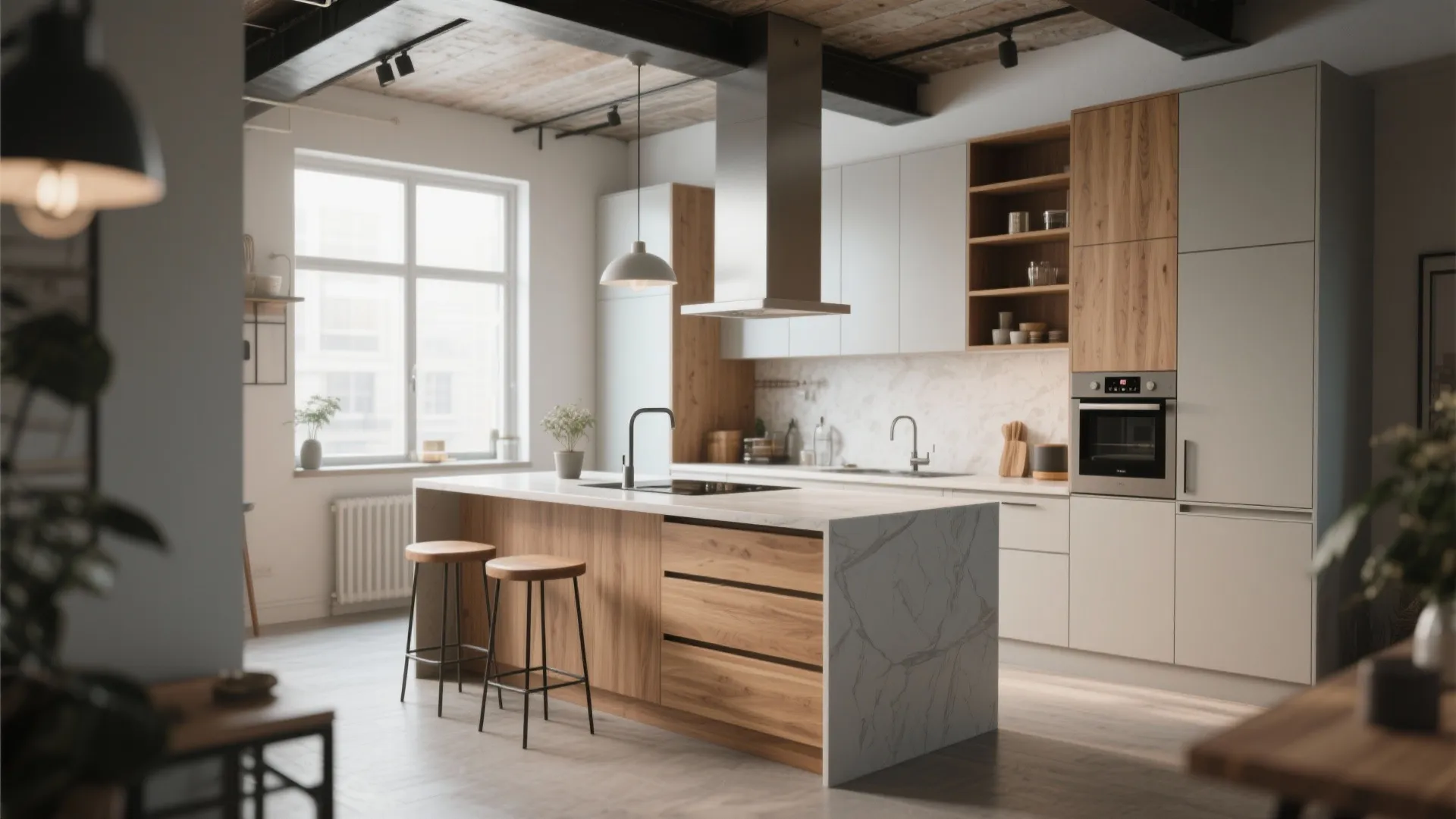 1. Minimalist island with integrated storage