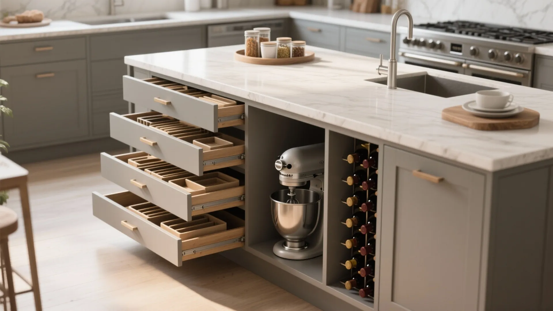 2. Add purposeful storage to avoid countertop clutter
