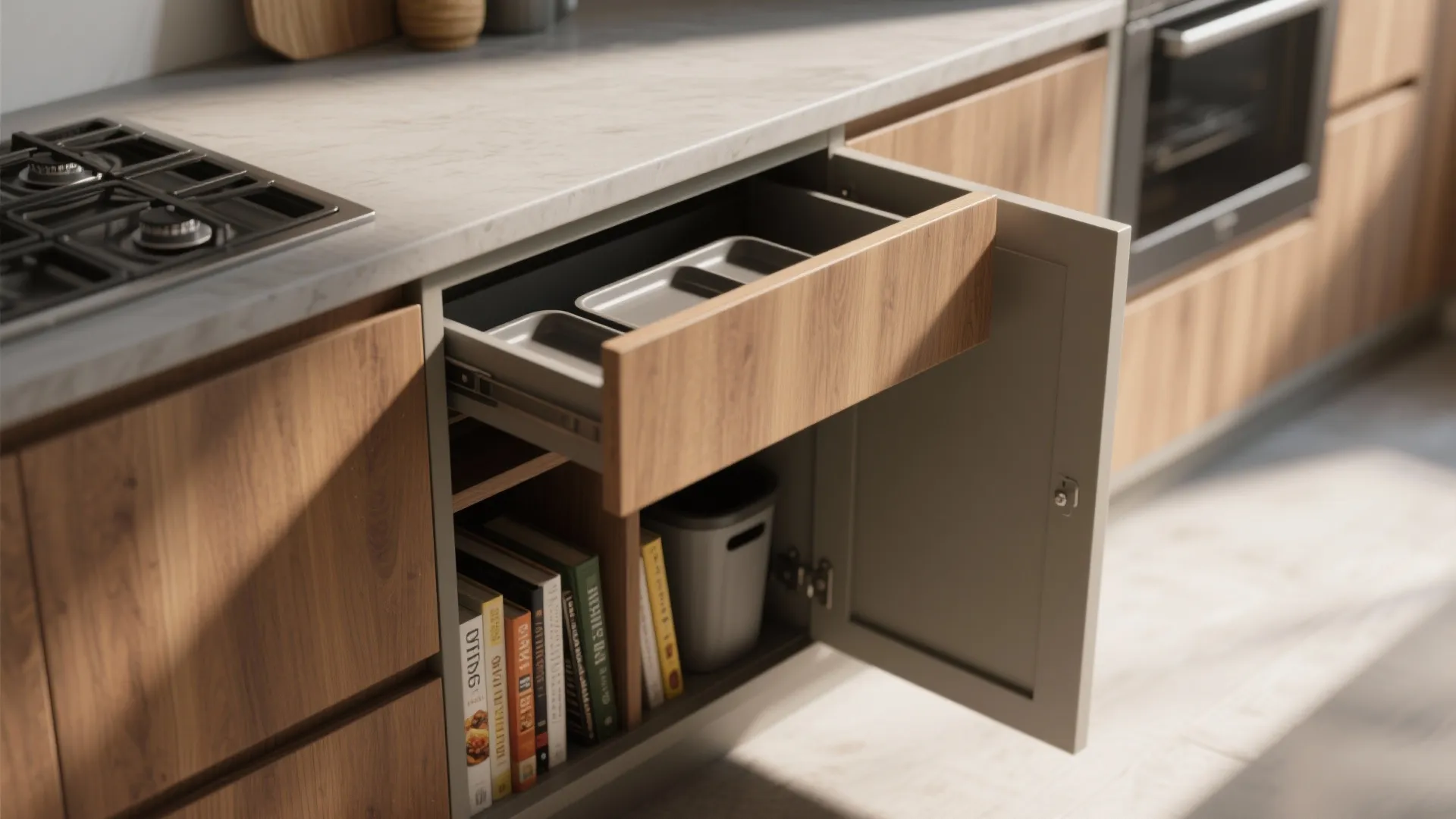 1. Multi-functional island with integrated storage