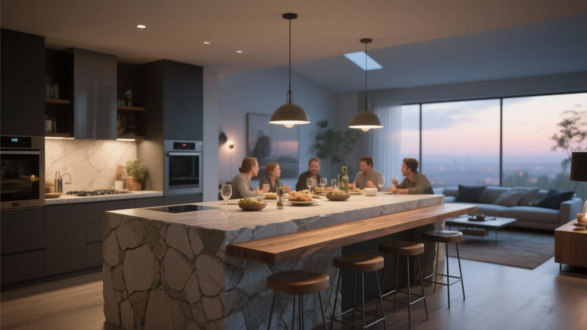 2. Island-table hybrid for open plans