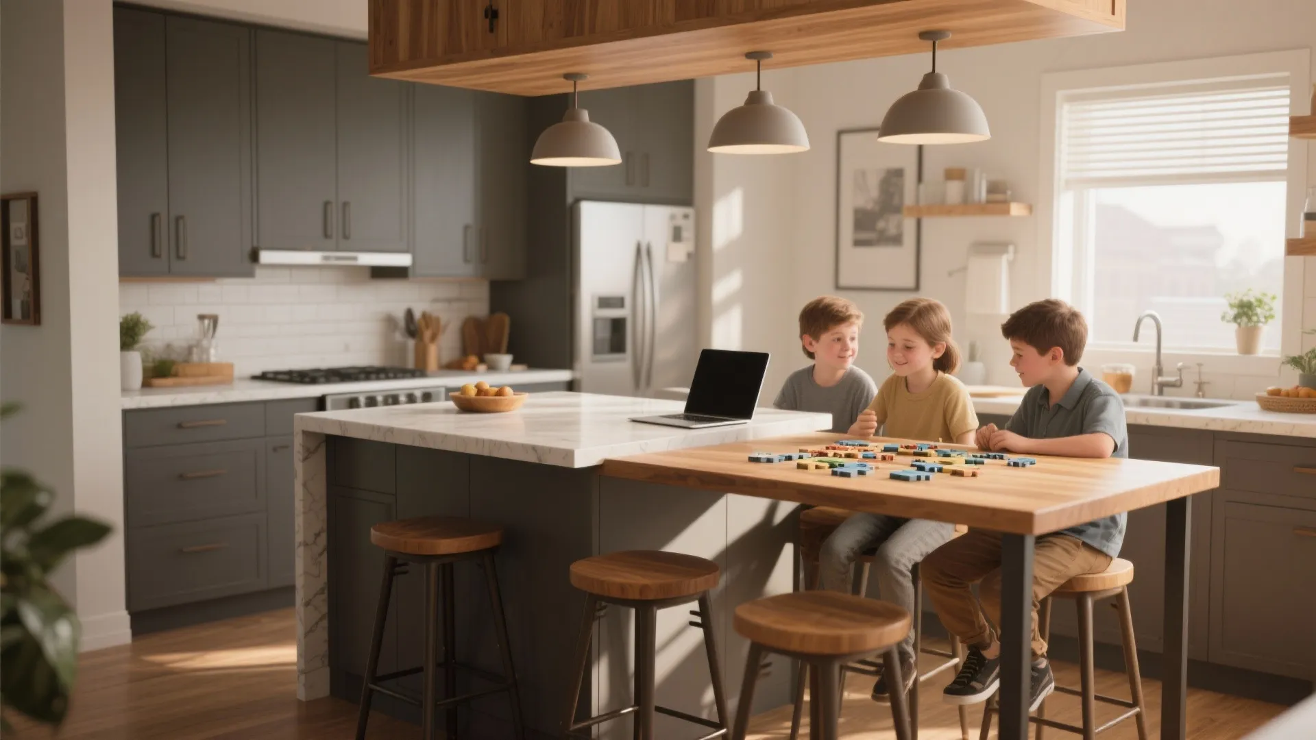 1. Combine island + table for a flexible hub