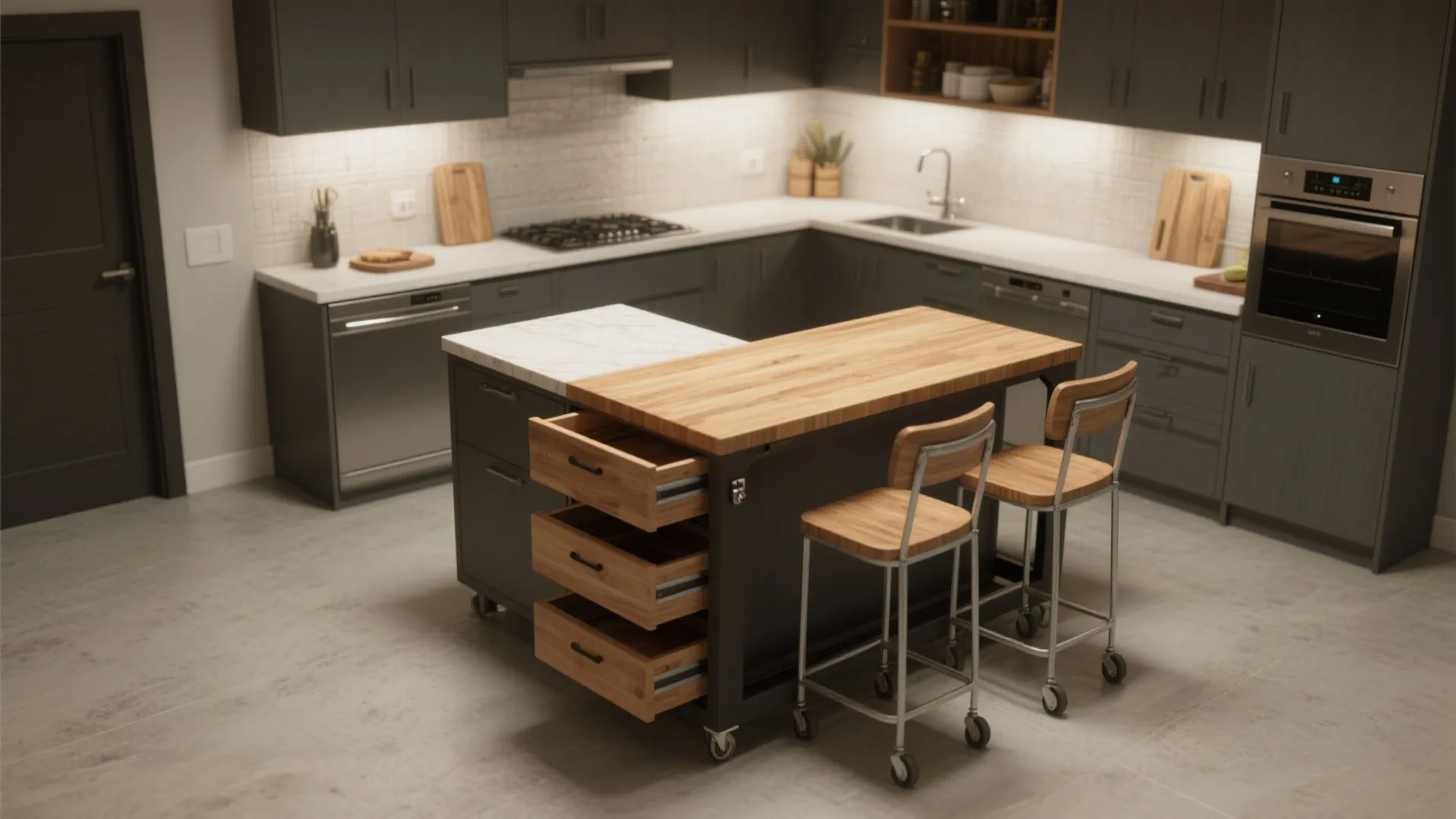 2. Multi-Functional Island: Storage, Seating, and a Prep Hub