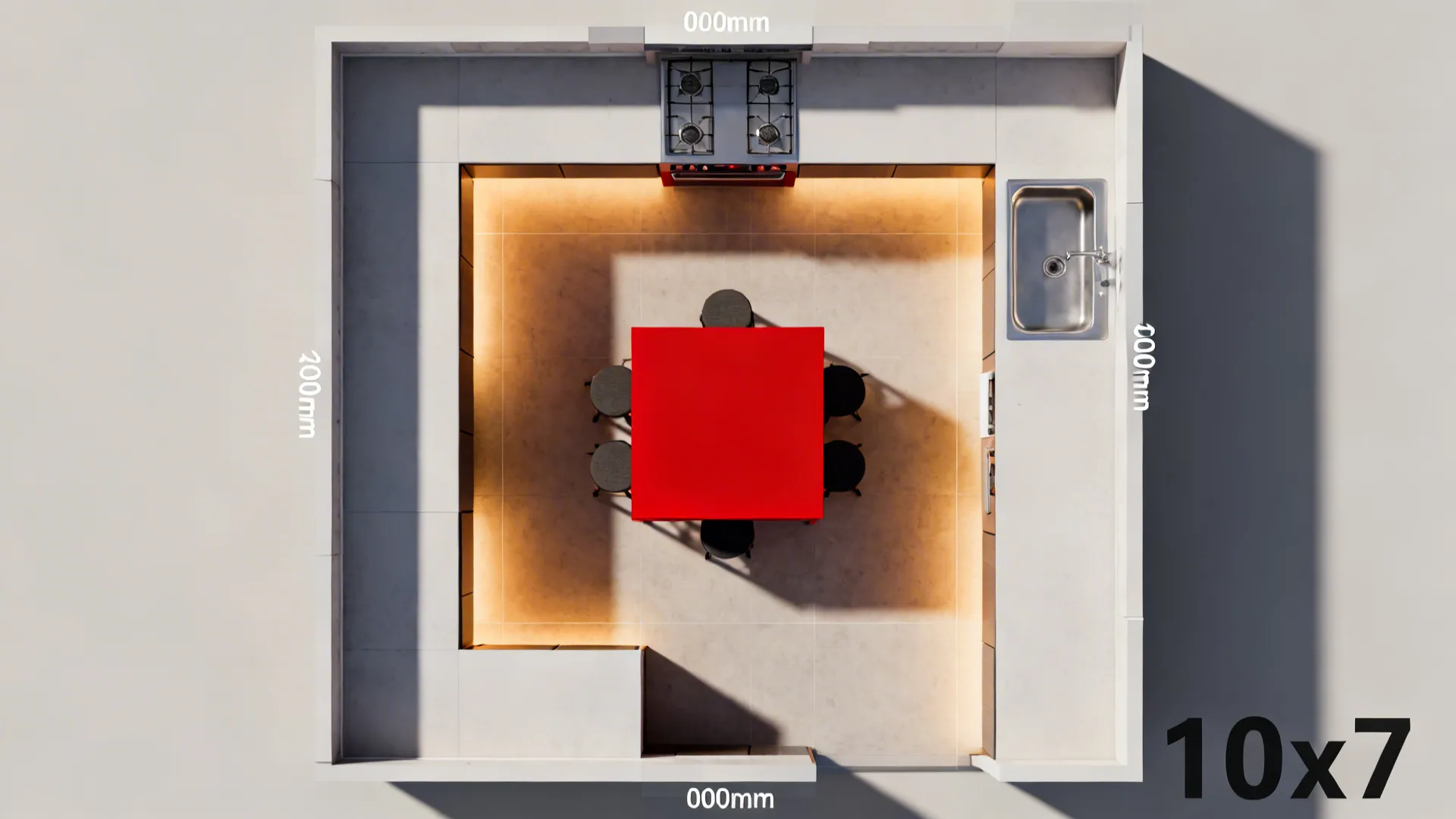 Red Islands in Tiny Kitchens: Compact and Functional