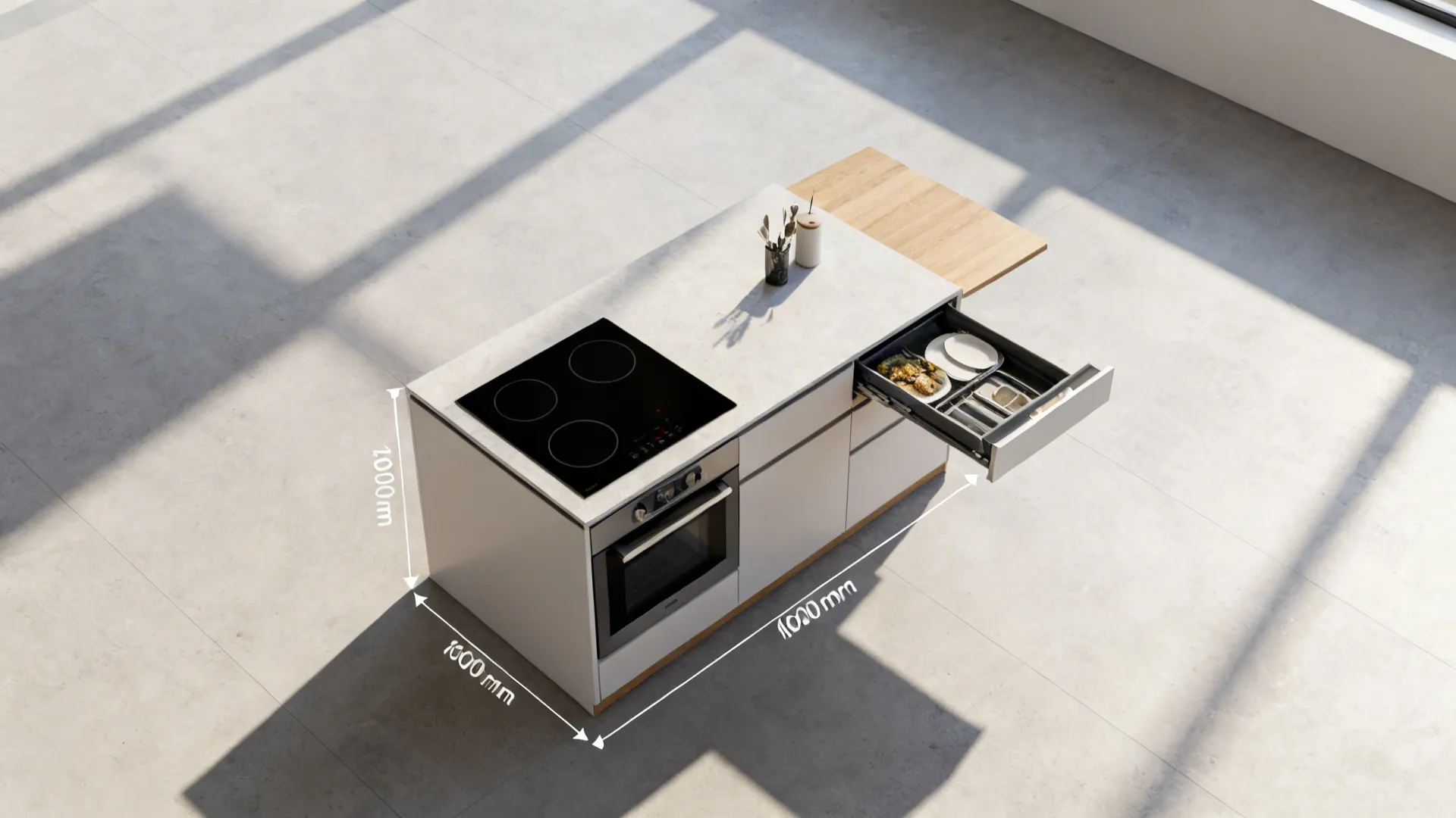 Convertible Island: Dining, Prep, and Appliance Hub