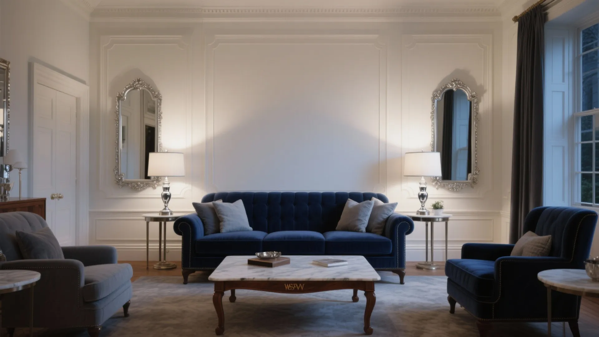 Ivory and Navy with Polished Nickel