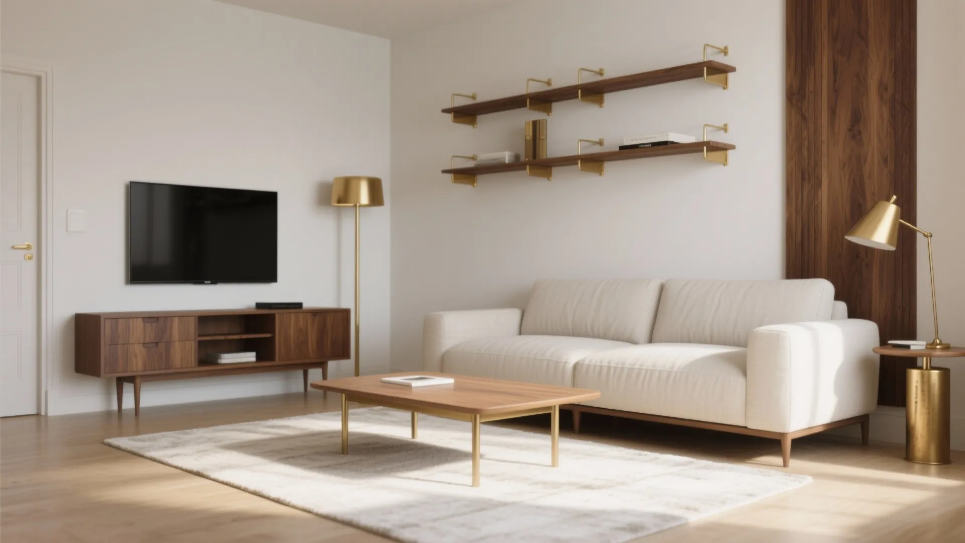 Ivory with Warm Wood and Brass Accents