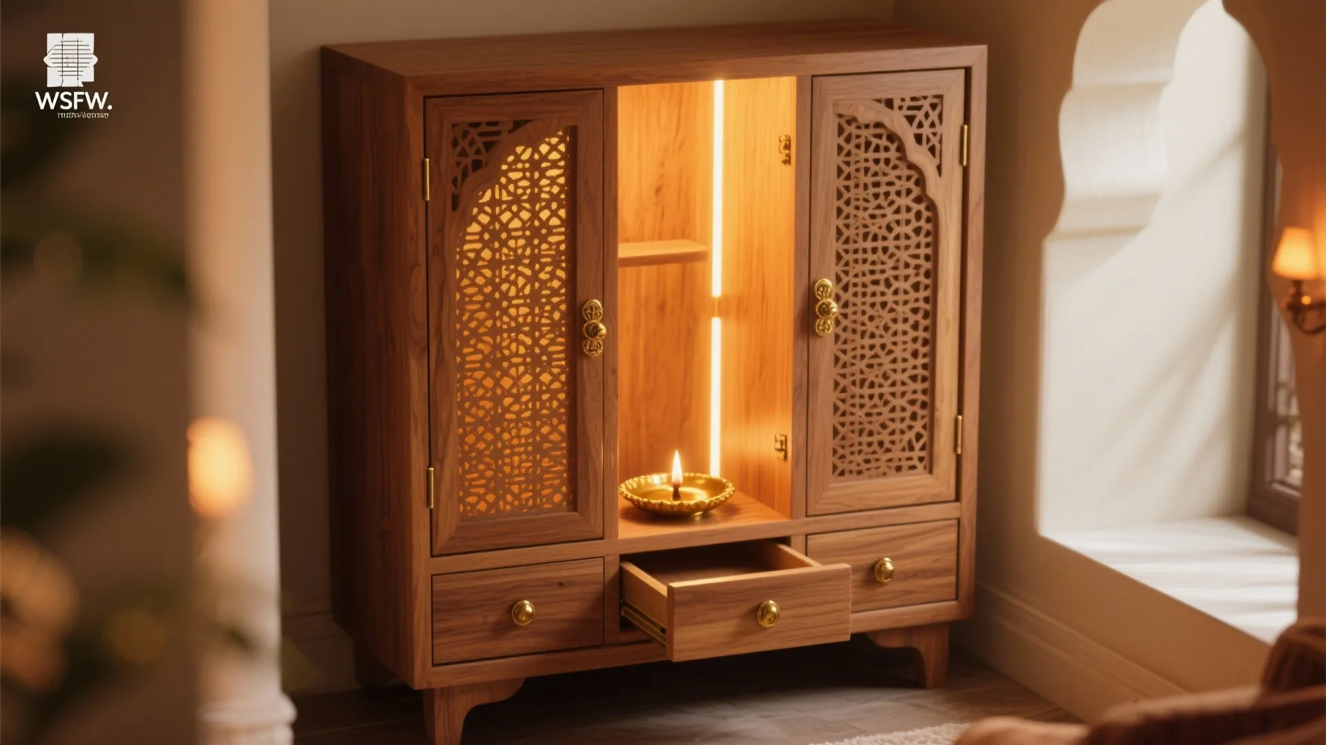 Jaali Doors with Backlit Timber Armoire