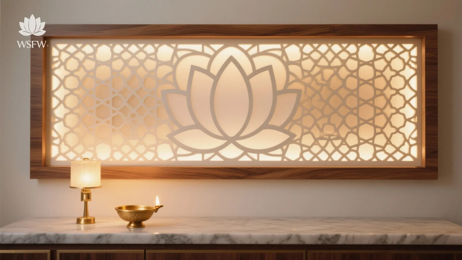 Backlit jaali glow: patterned panels with light