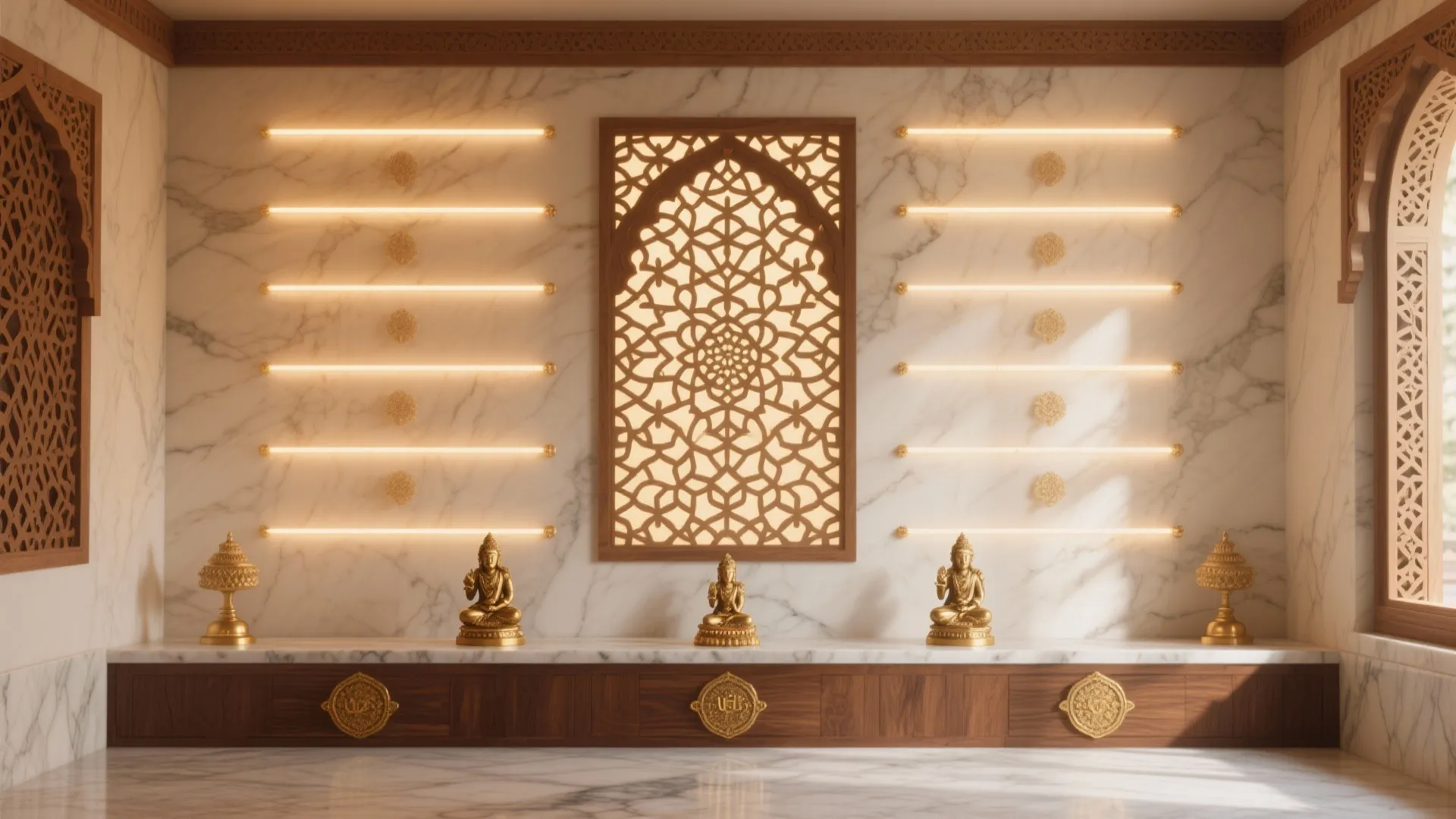 Backlit jaali panels for ambient glow