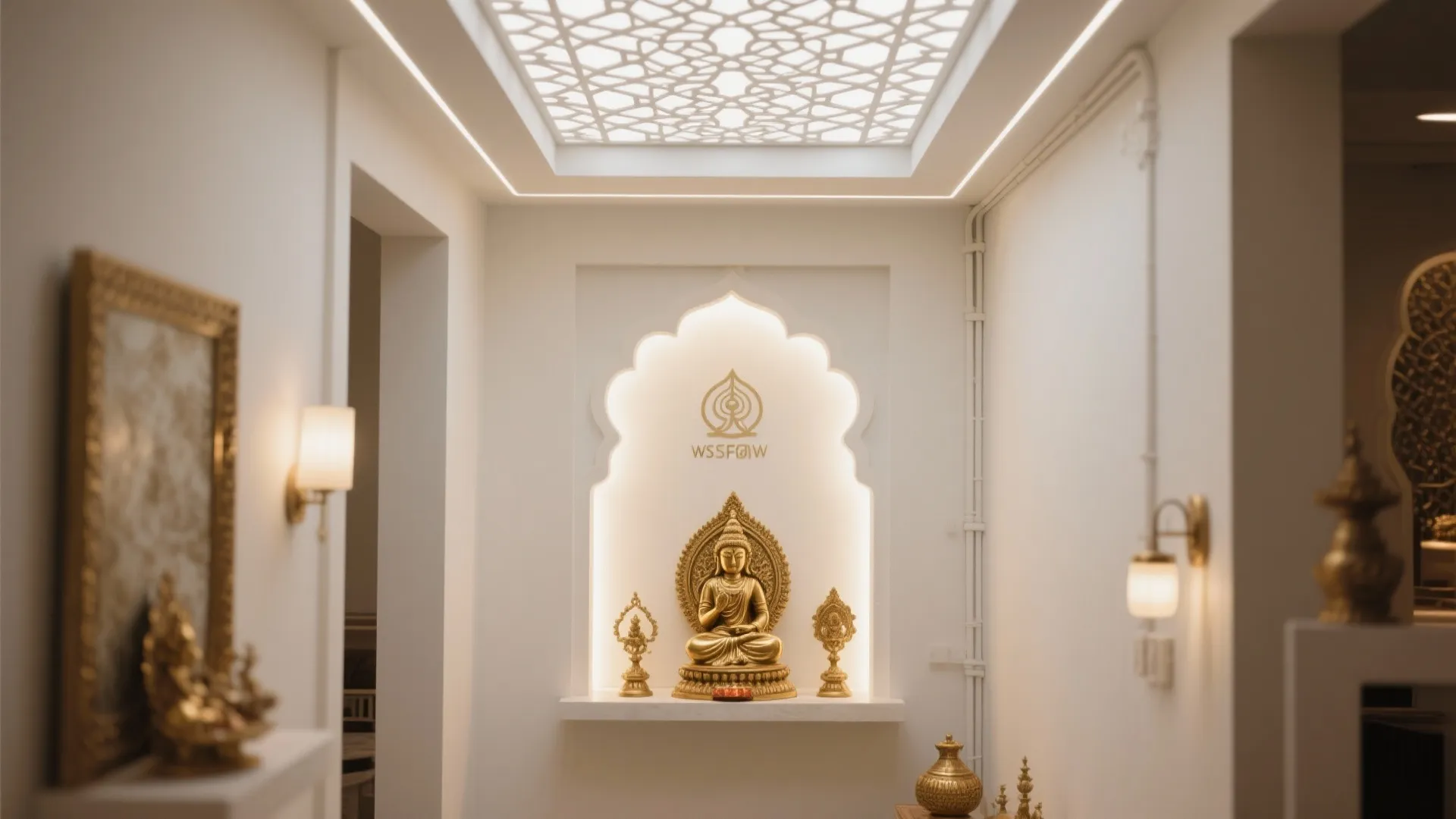 Minimalist Jaali Backlit Ceiling