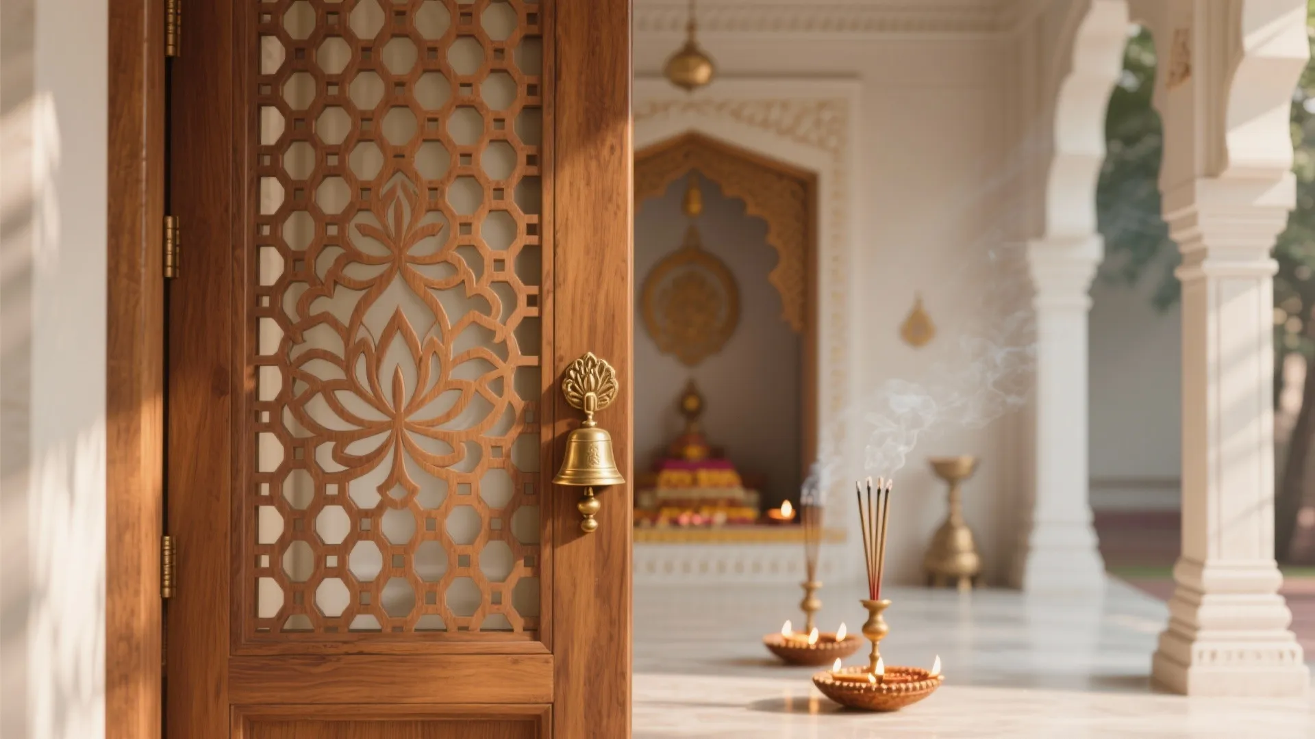 Jaali Door with Brass Bell Knob