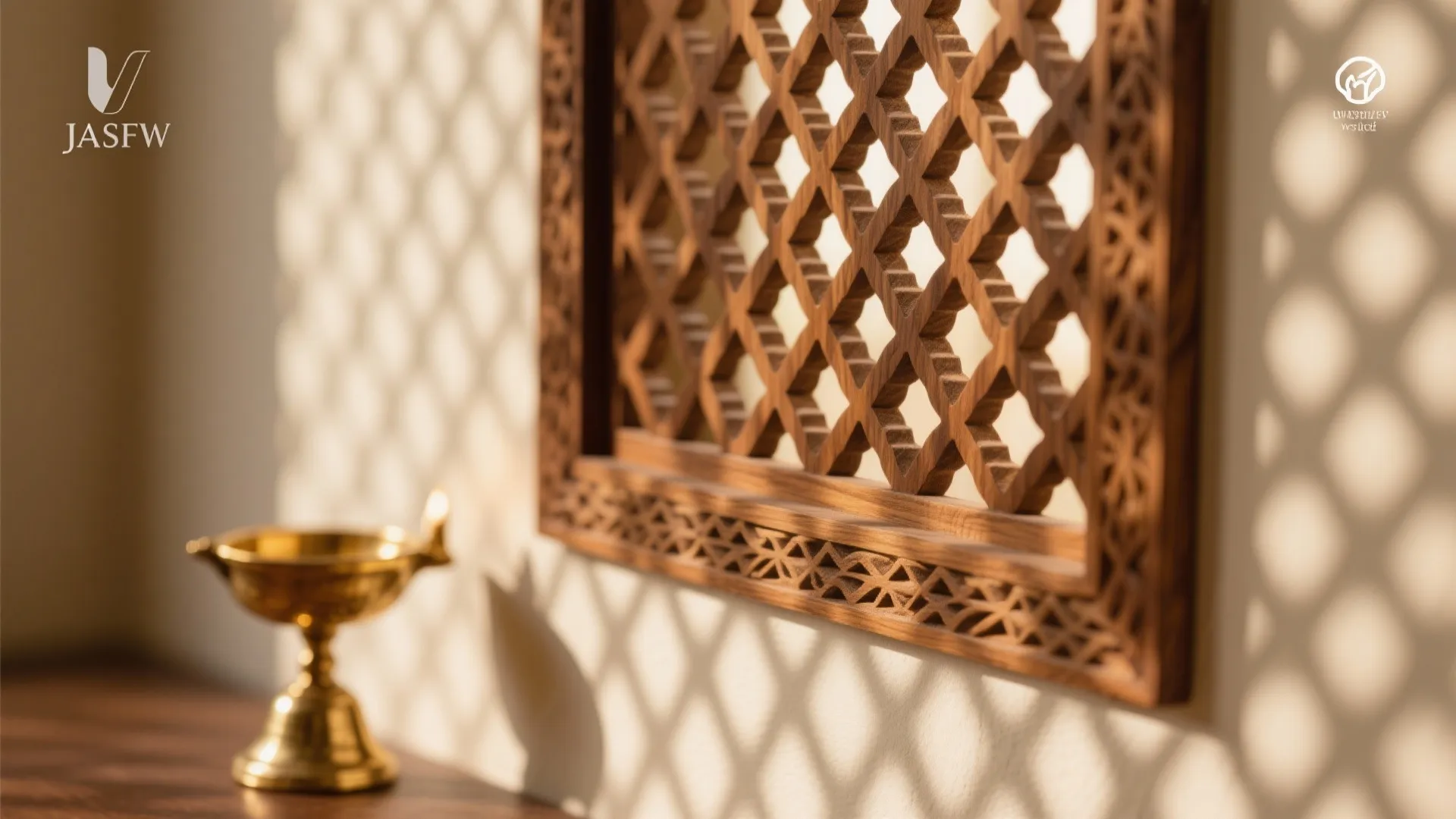 Carved Lattice (Jaali) Backdrop with Brass Accents