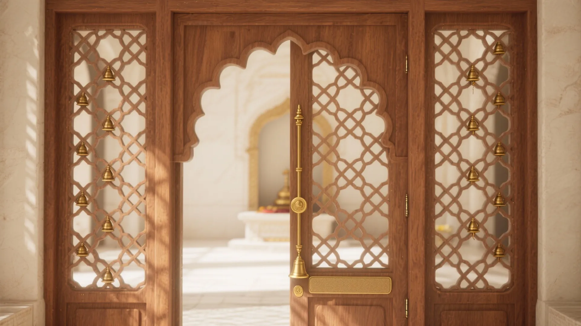 Minimalist Jaali Door + Brass Bell Strip