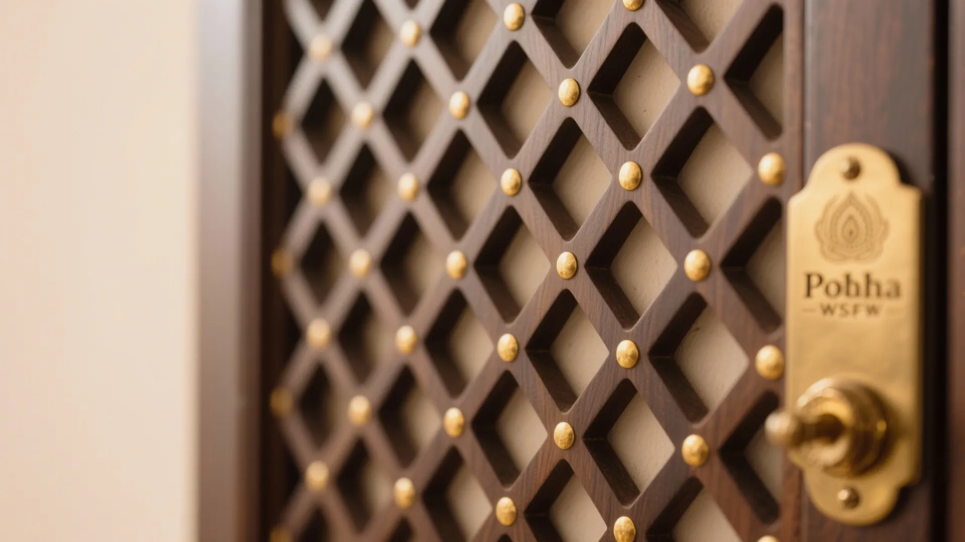 2) Sliding lattice doors with brass inlay