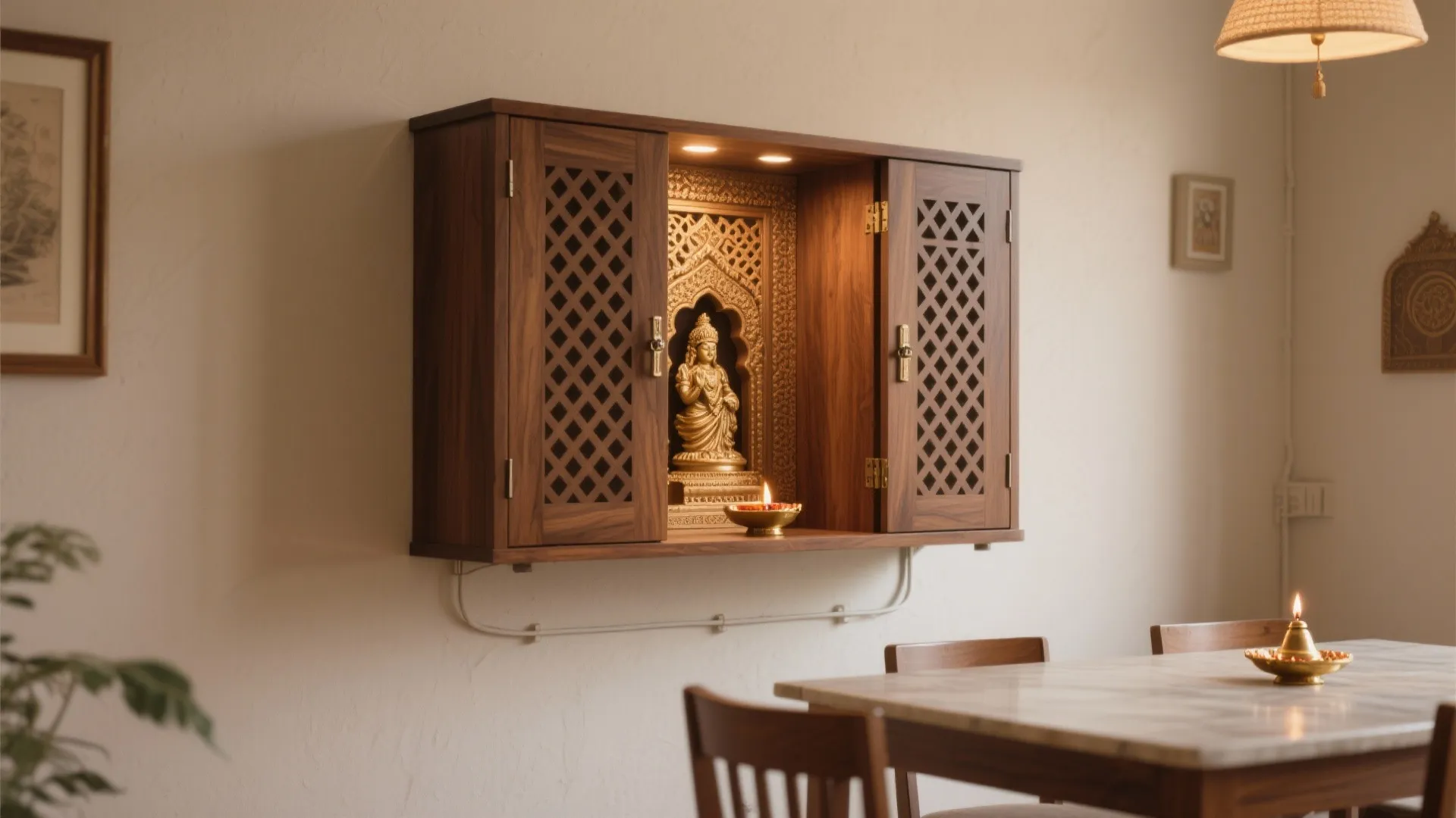 Closed Cabinet Mandir With Jaali Doors