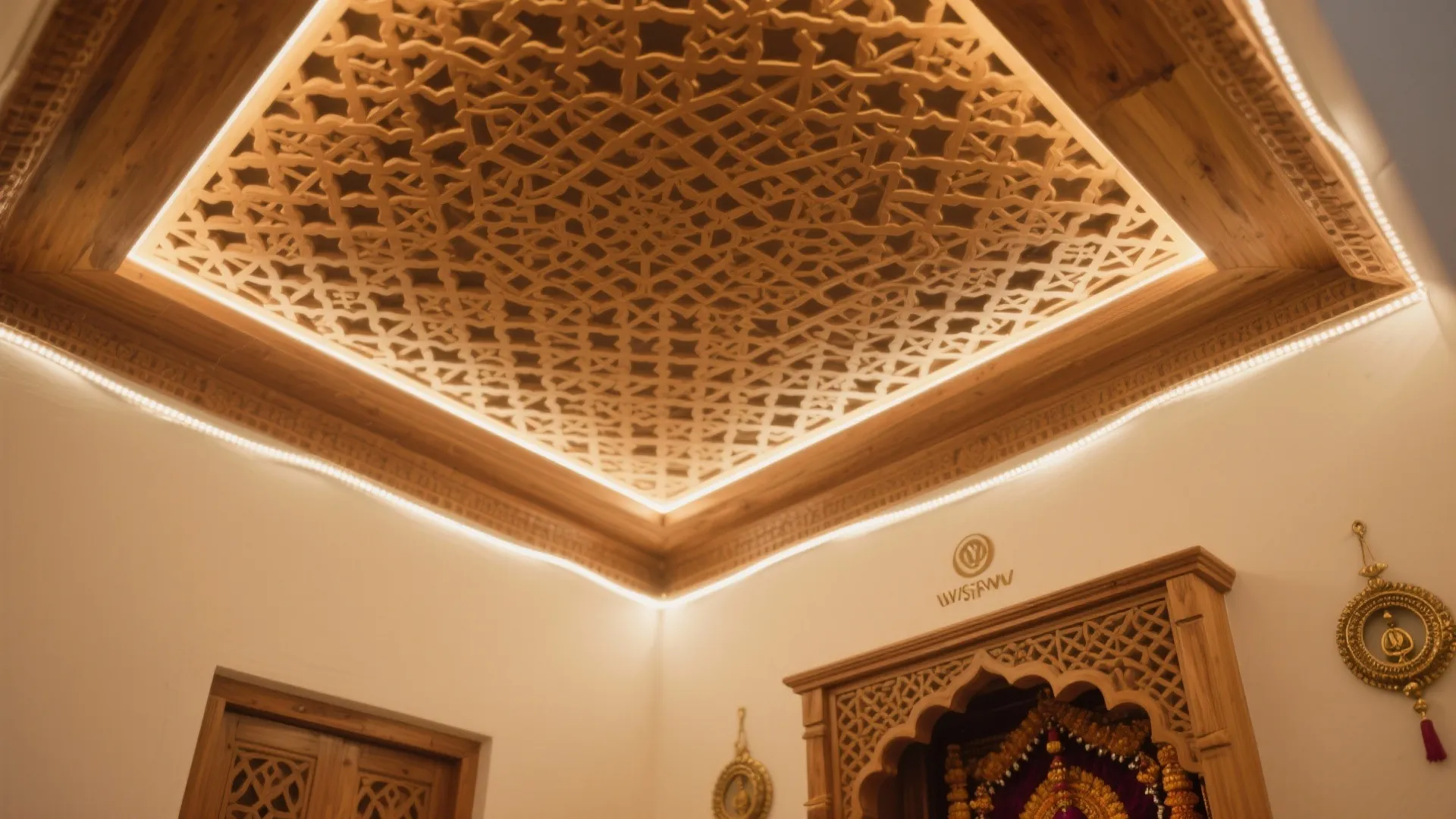 Idea 2: Jaali Lattice Ceiling, Softly Lit