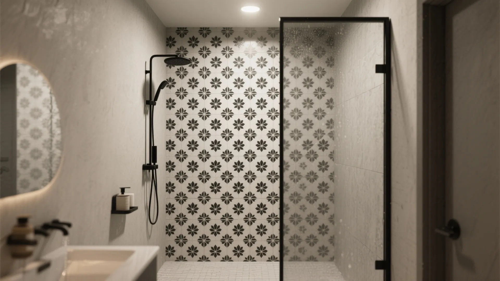 Jaali-Inspired Patterns with Cement Tiles in Wet Zones