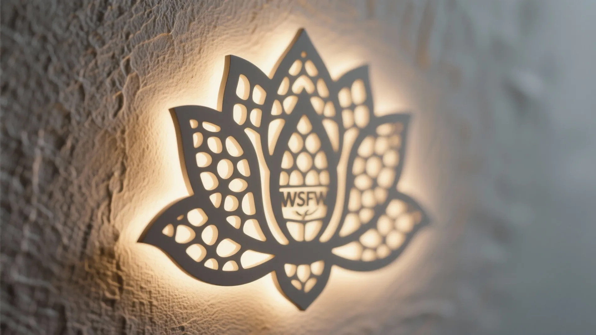 Close-up of a lotus CNC jaali with soft LED backlight casting gentle patterns.