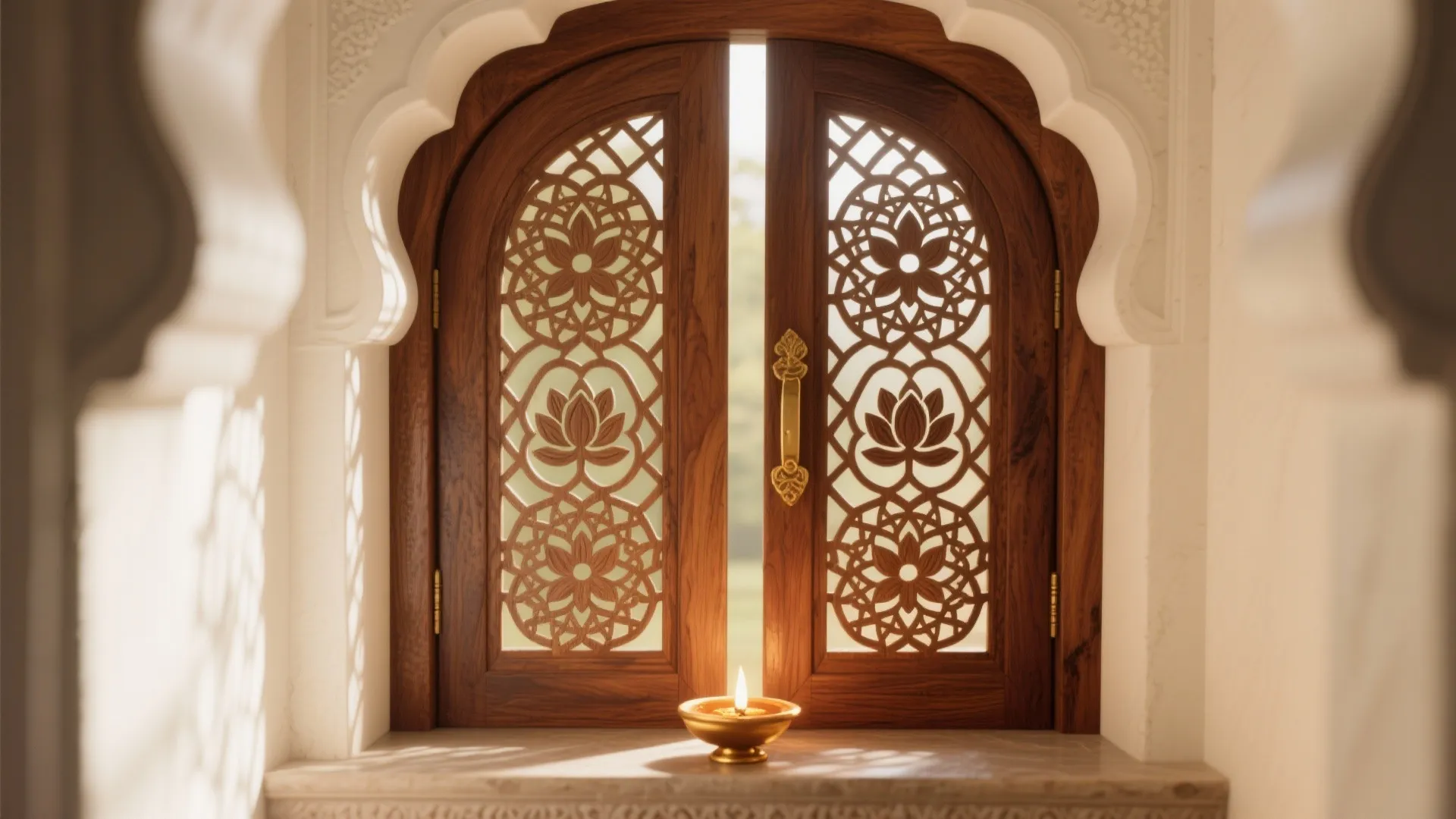 Wooden Jaali Doors with Sacred Geometry