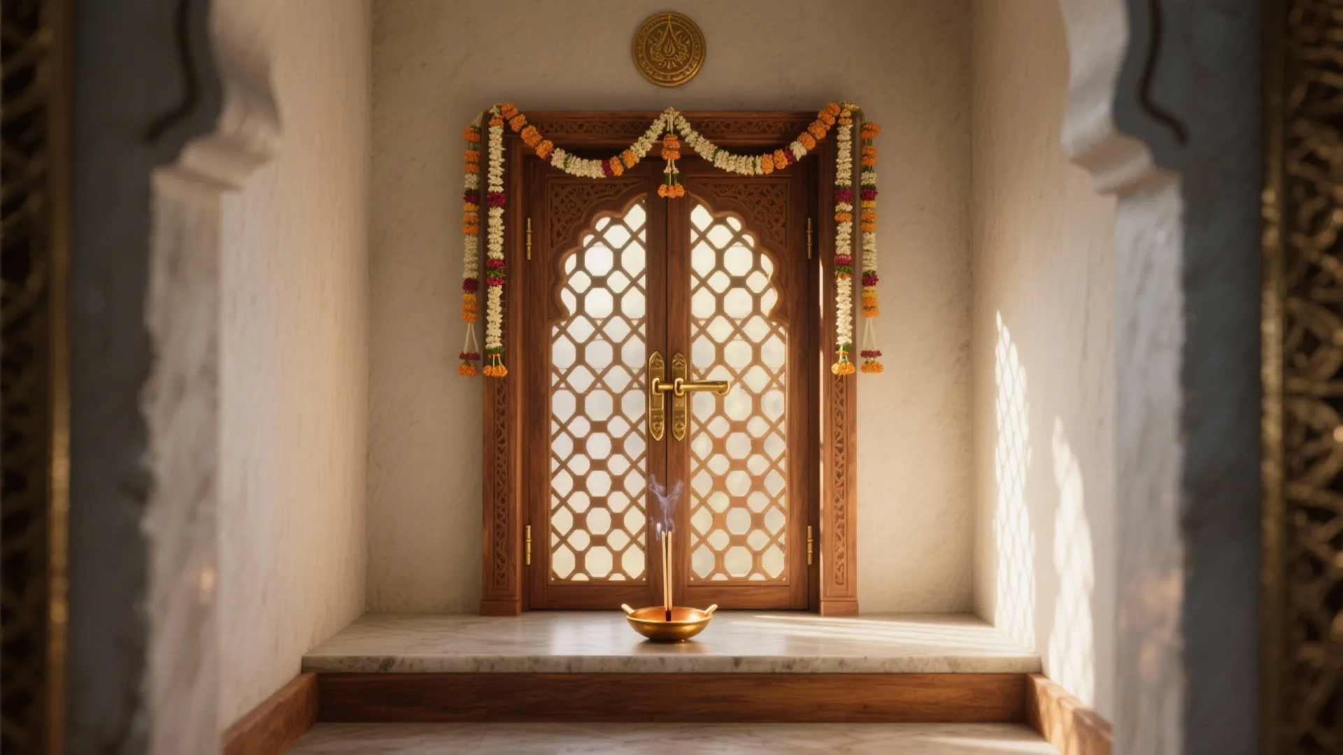 Idea 1: Jaali doors with warm backlighting