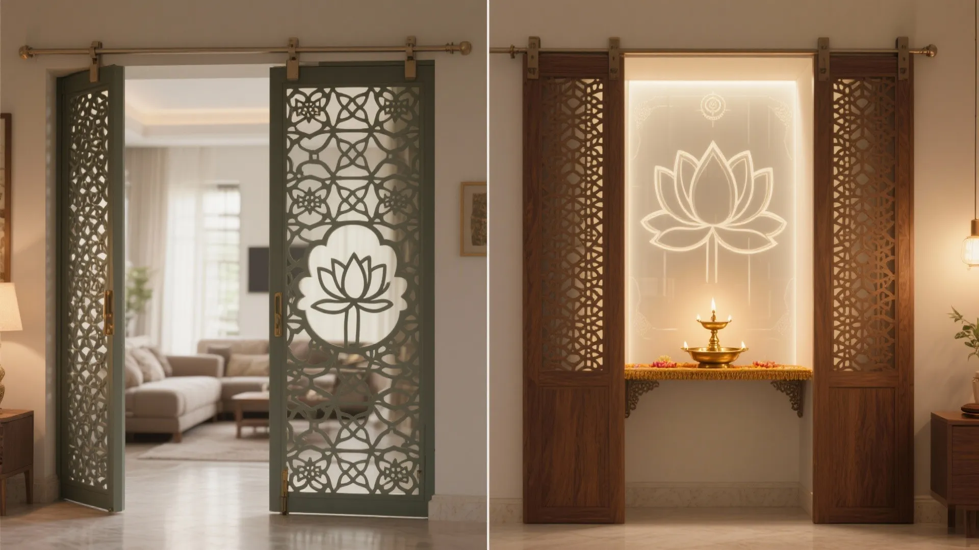Sliding jaali doors that define yet connect