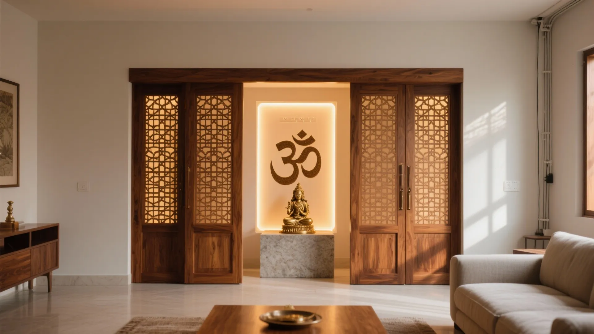 Jaali doors and warm backlighting