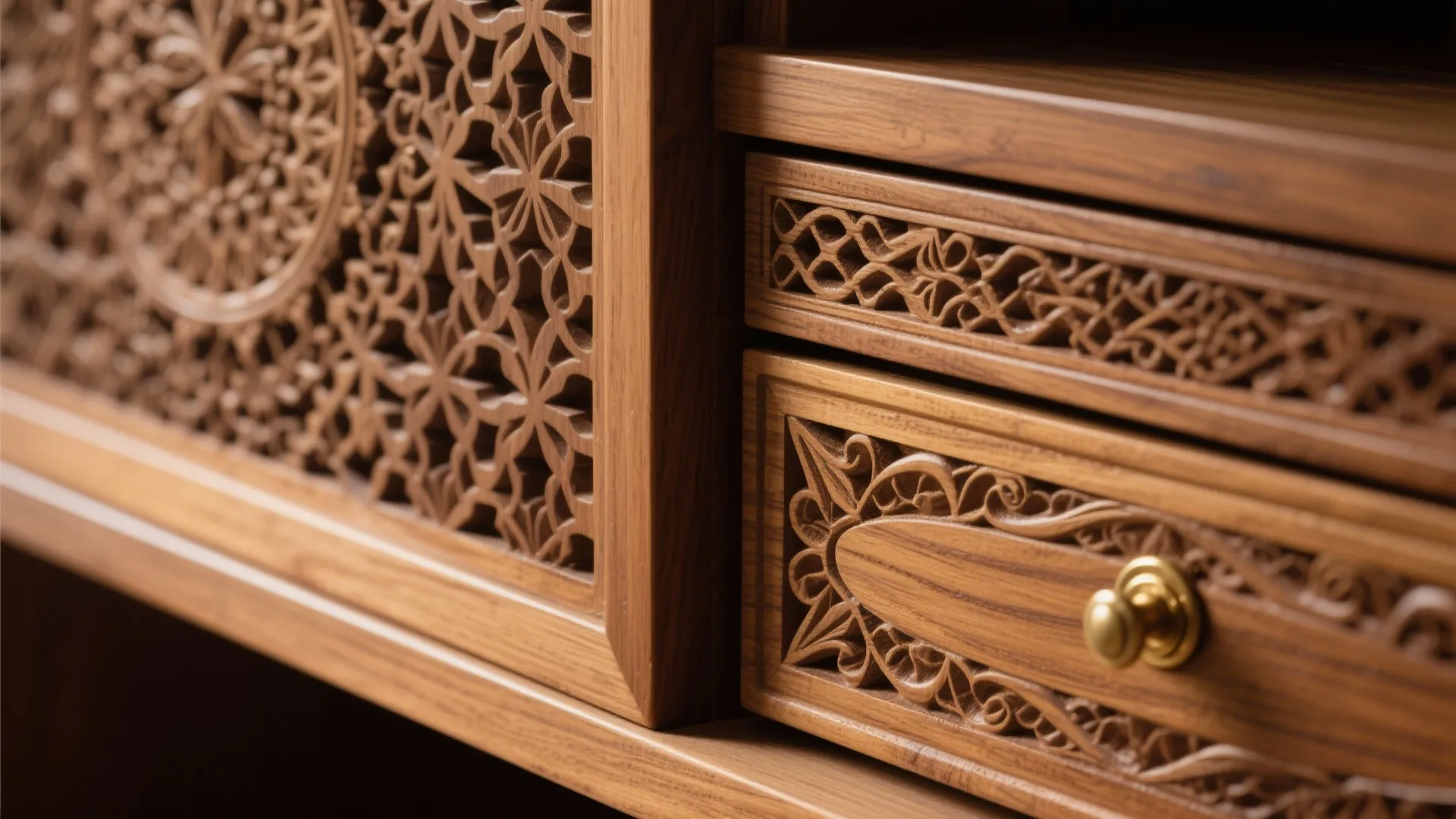 Carved Wooden Elements with Modern Storage