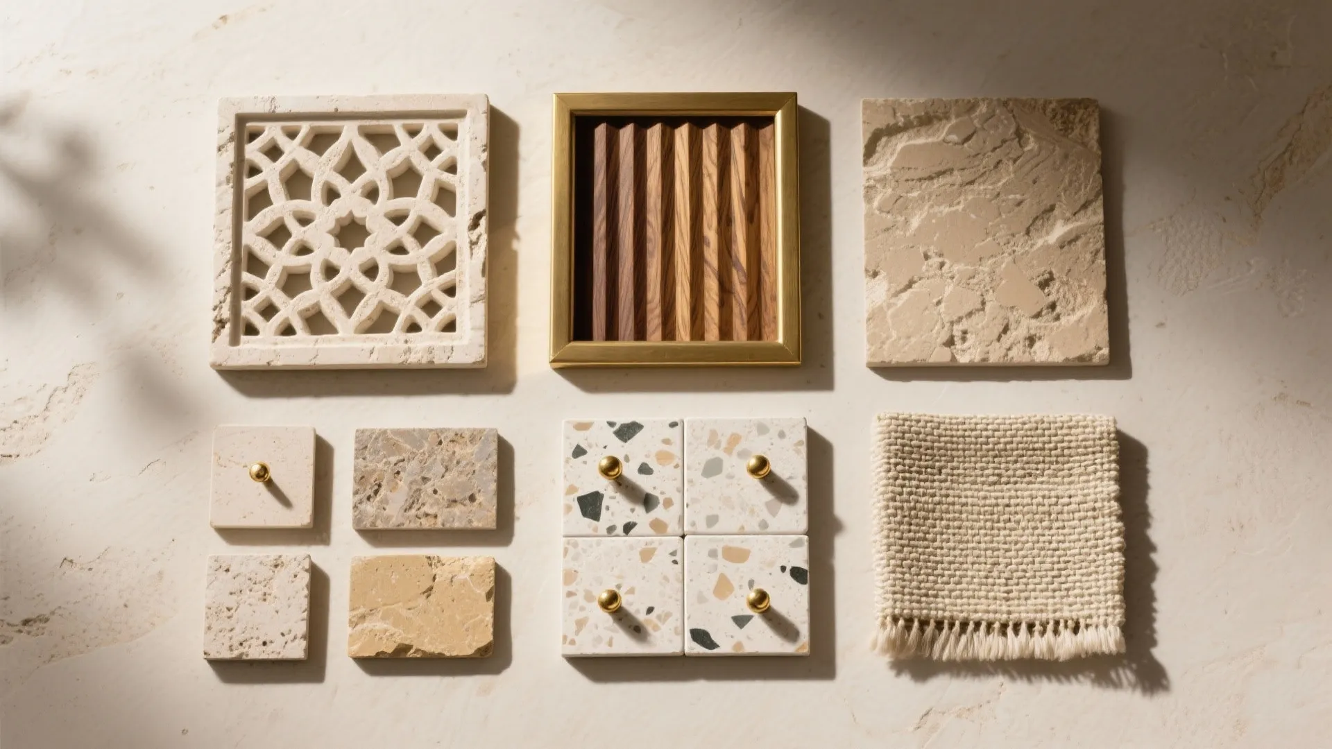 Indo‑contemporary fusion: stone, brass, and jaali