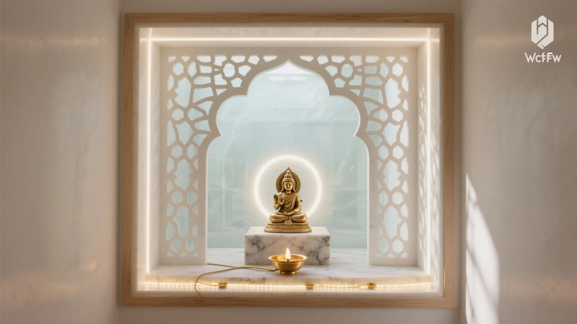 Backlit Jaali and Glass Backdrop for Airy Serenity