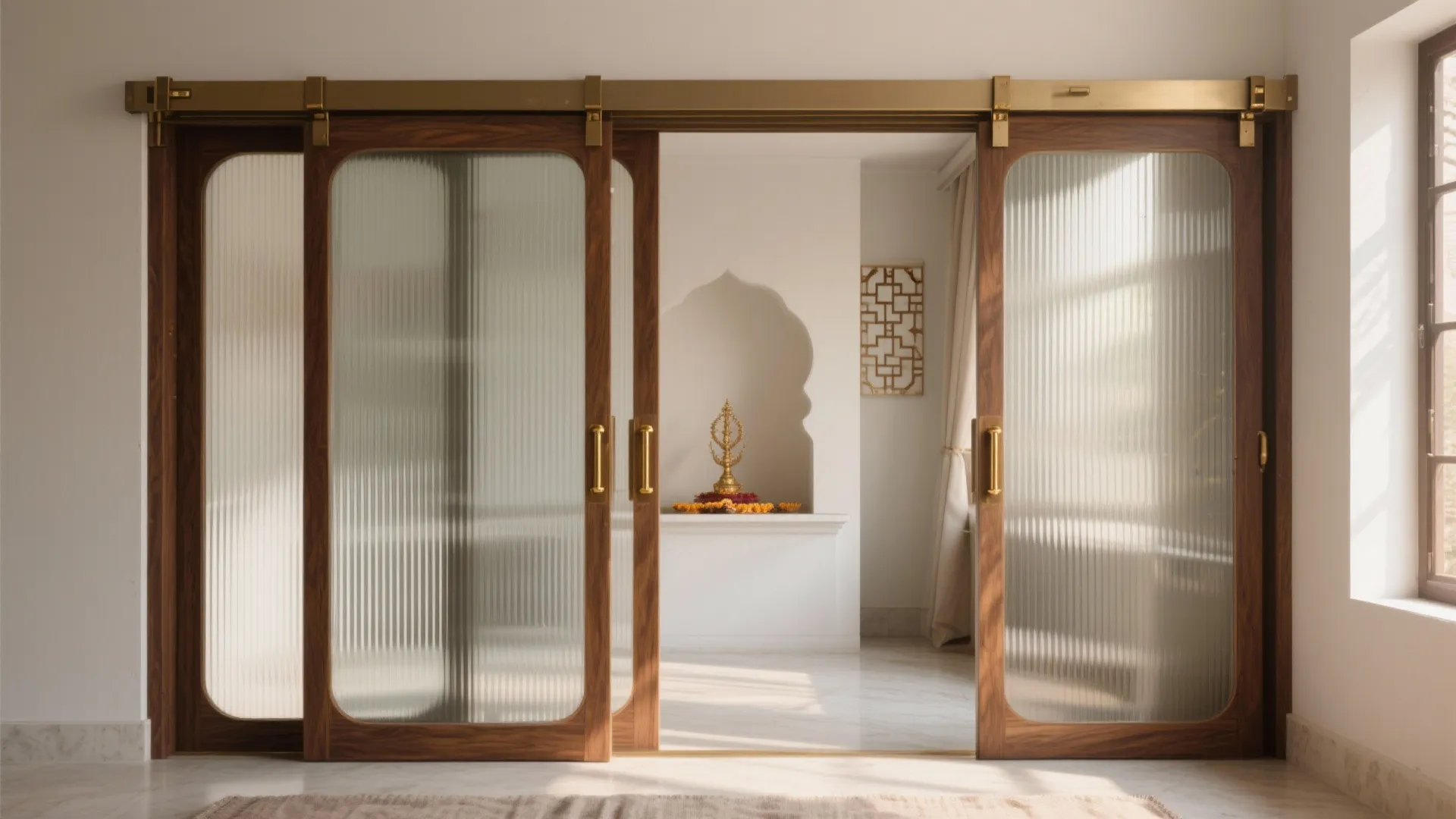 Sliding Jaali or Fluted Glass Doors for Calm Separation