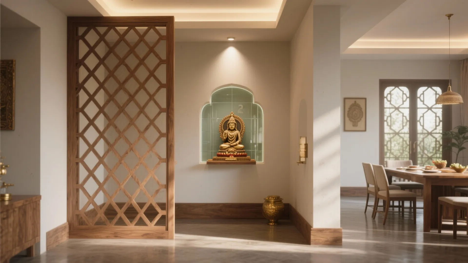 Translucent Jaali and Glass Back Panels For Light