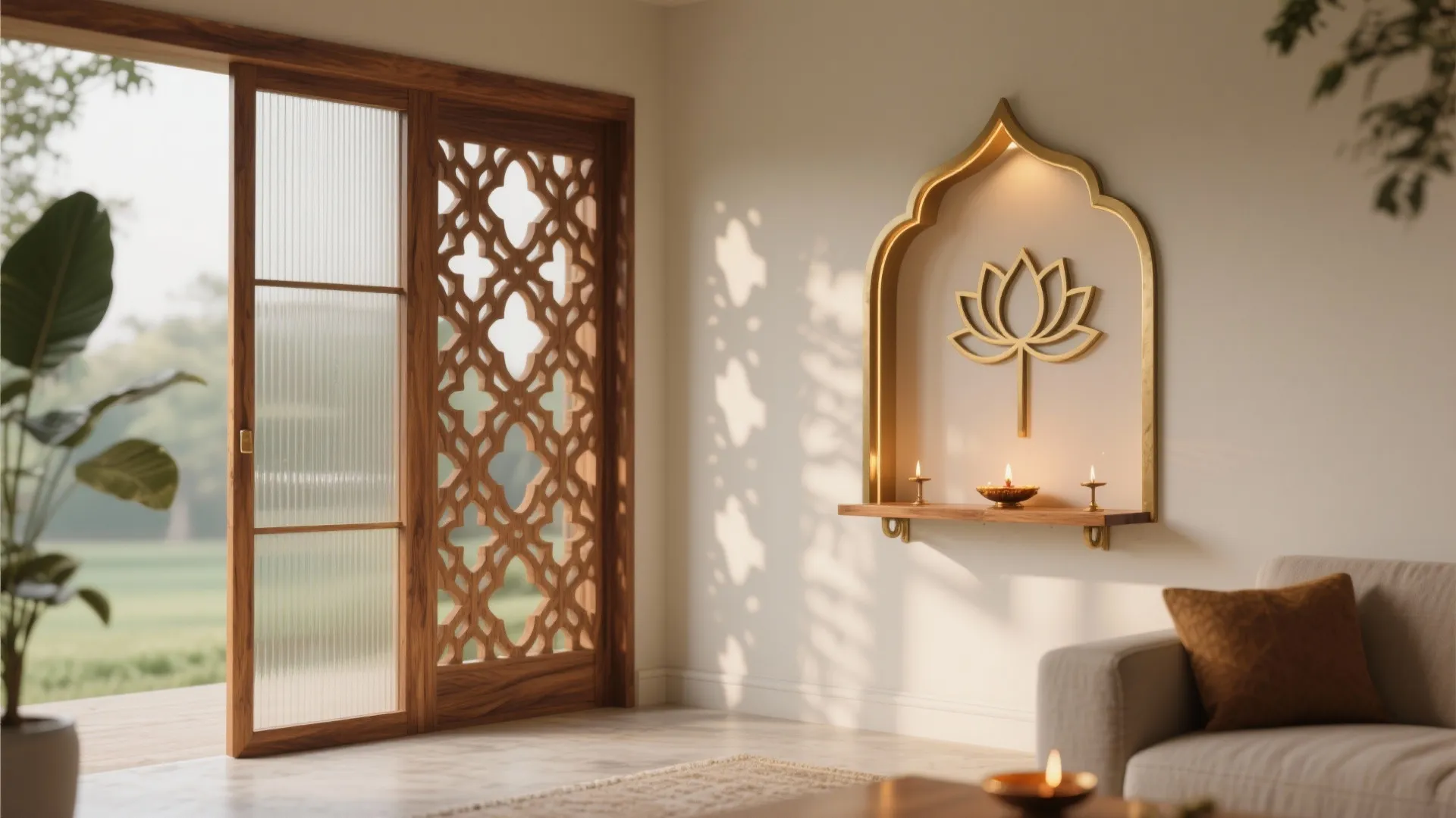 Jaali screens and glass to create depth and serenity