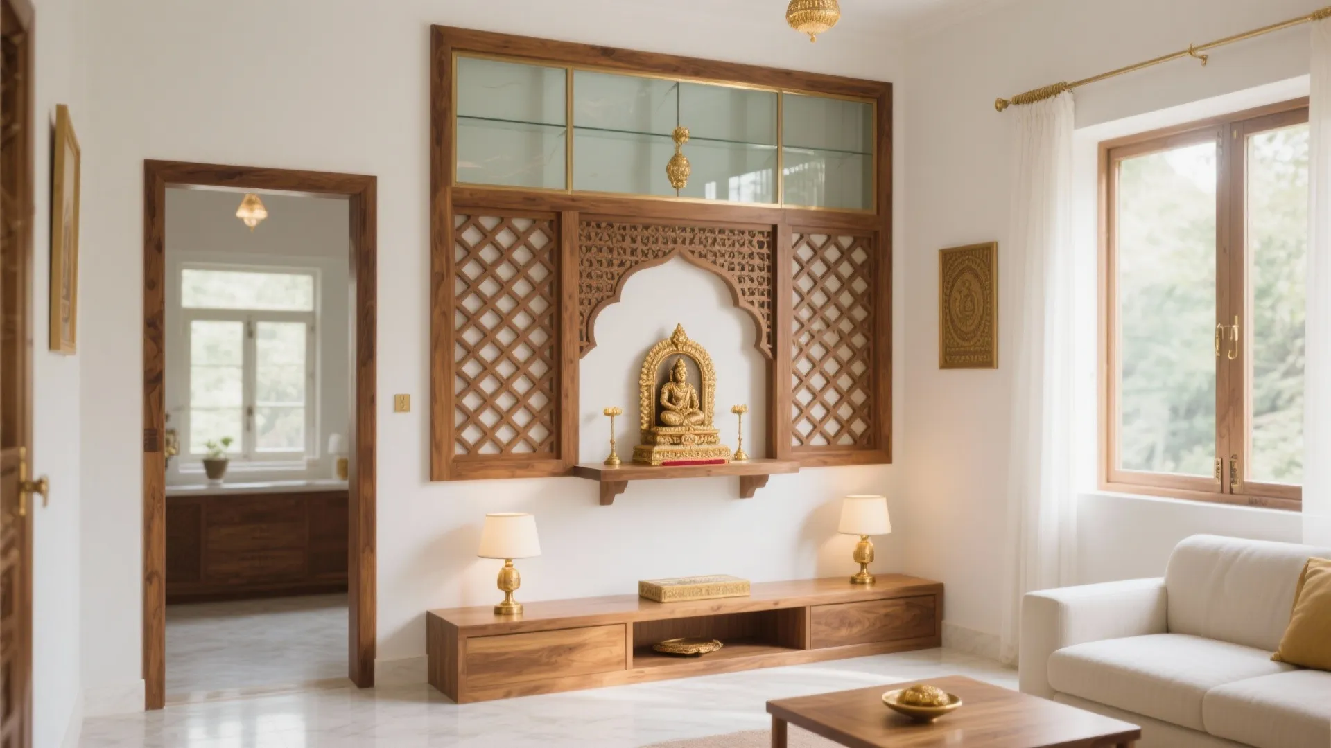 Jaali + Glass Partition for a Sacred Nook