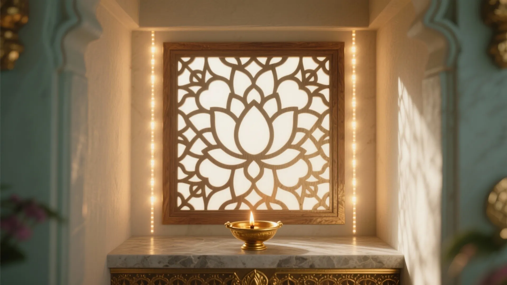 Backlit jaali panel for a sacred glow