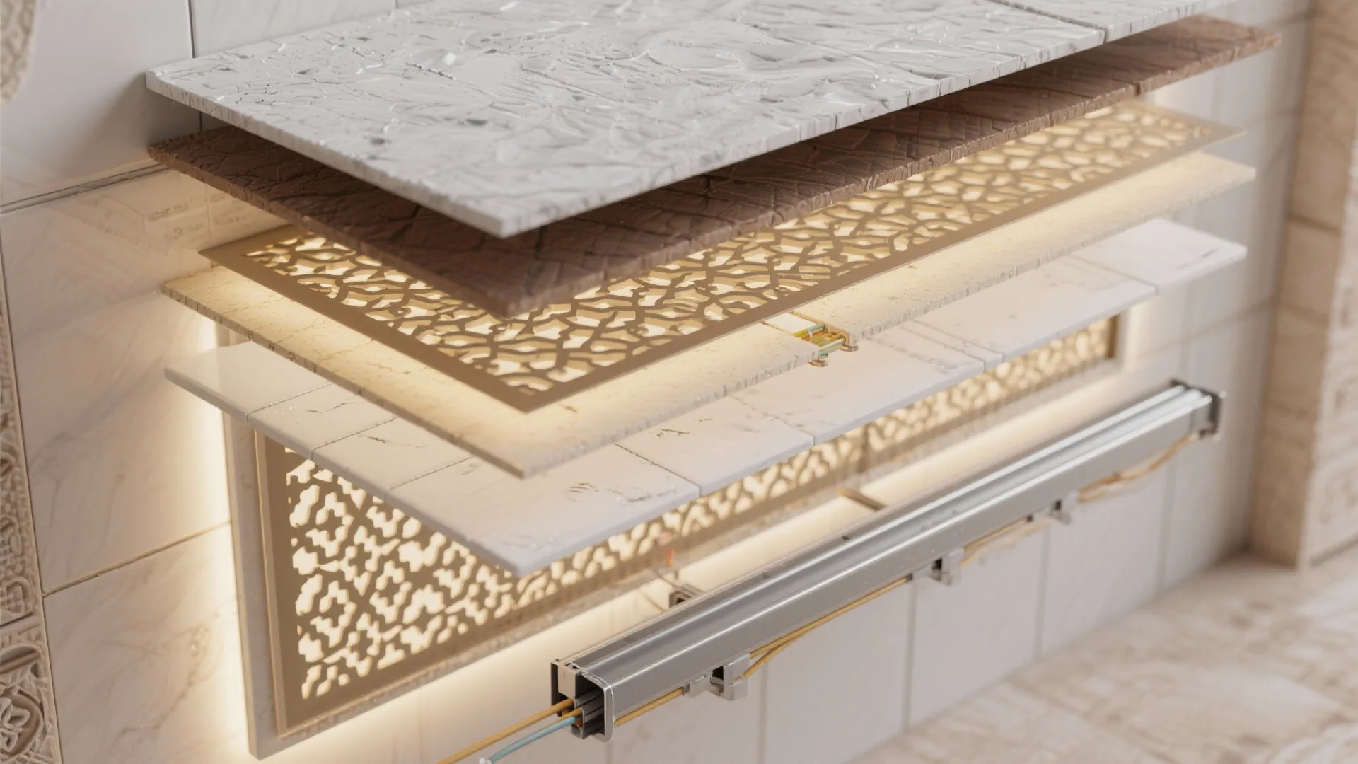 Carved Jaali or Inlay Motifs with Soft Backlighting